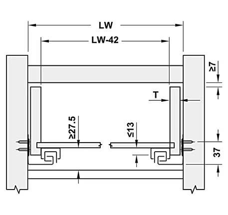 Ray âm Hafele Matrix UM, mở toàn phần, giảm chấn, bao gồm bas lắp đặt - 400/ 390/ 405 433.32.073