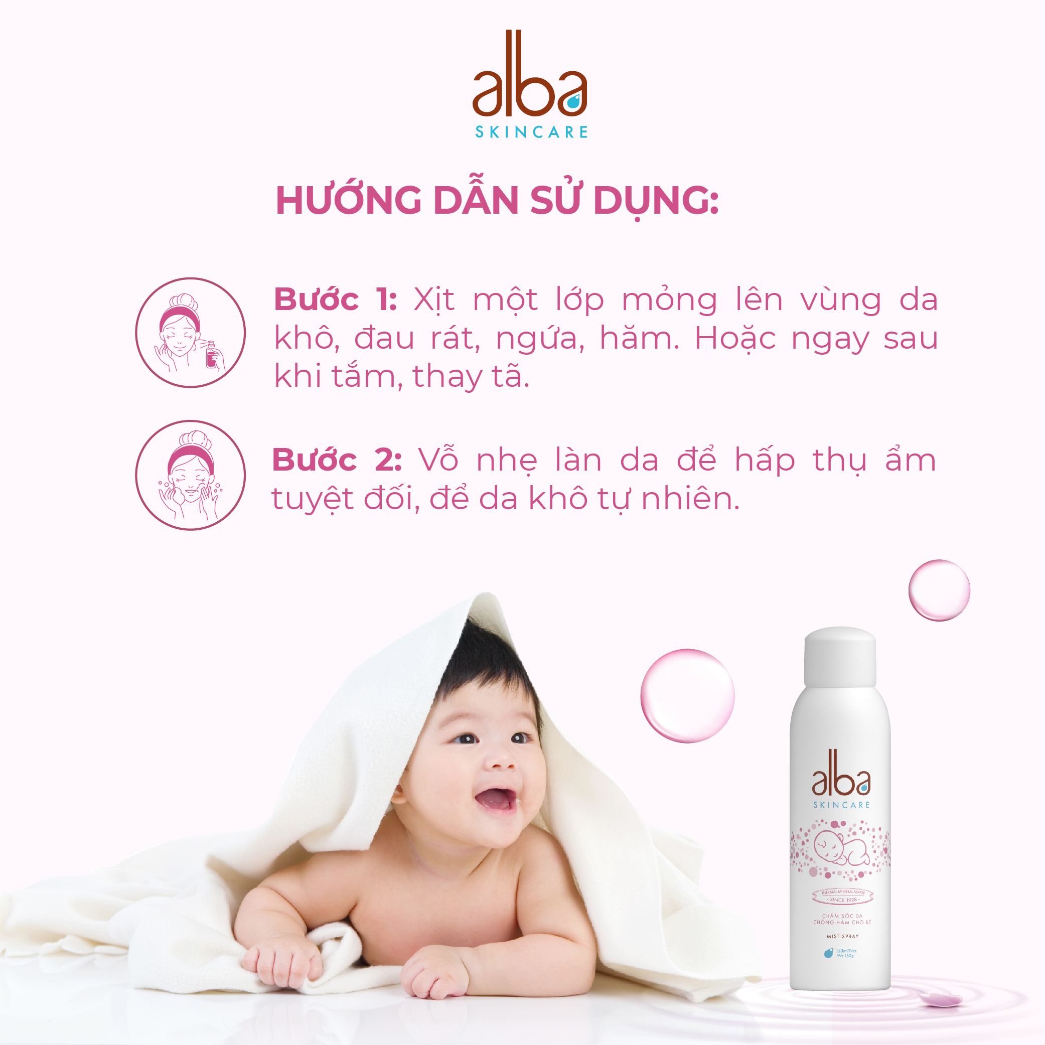 Xịt khoáng chống hăm cho bé Alba 150ml