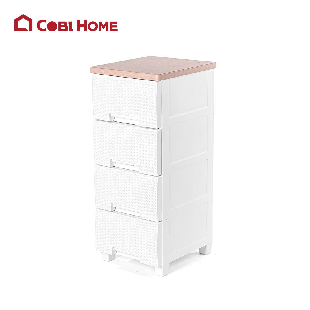 Tủ ngăn kéo nhựa màu trắng gồm 4 ngăn có học kéo_391332