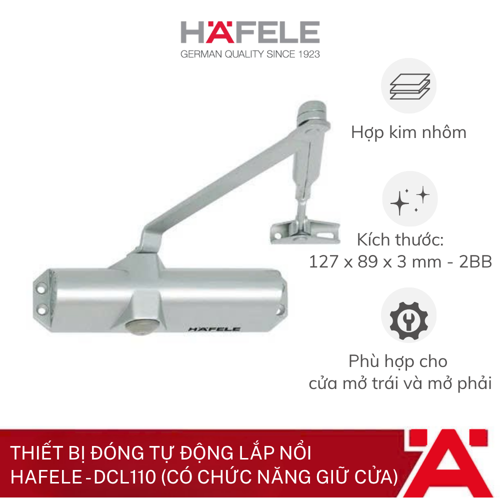 Thiết bị đóng tự động lắp nổi Hafele - DCL110 (Có chức năng giữ cửa) 931.84.239