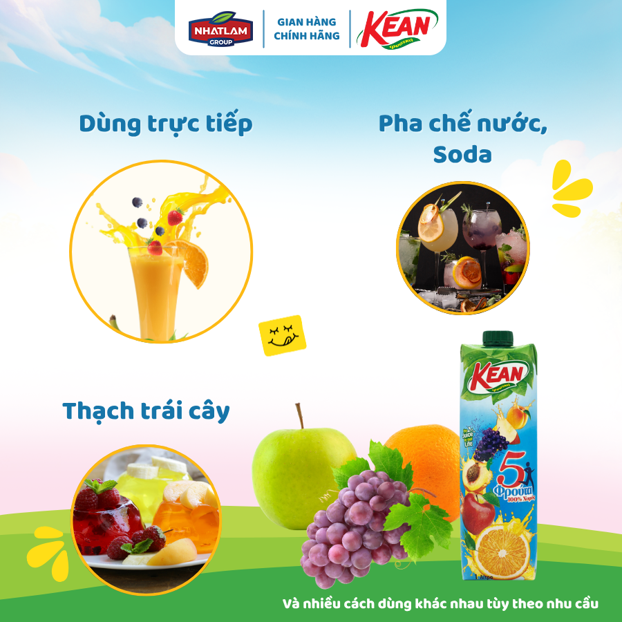 Combo 3 Nước ép trái cây cocktail - KEAN (1 lít/chai x 12 chai/thùng)