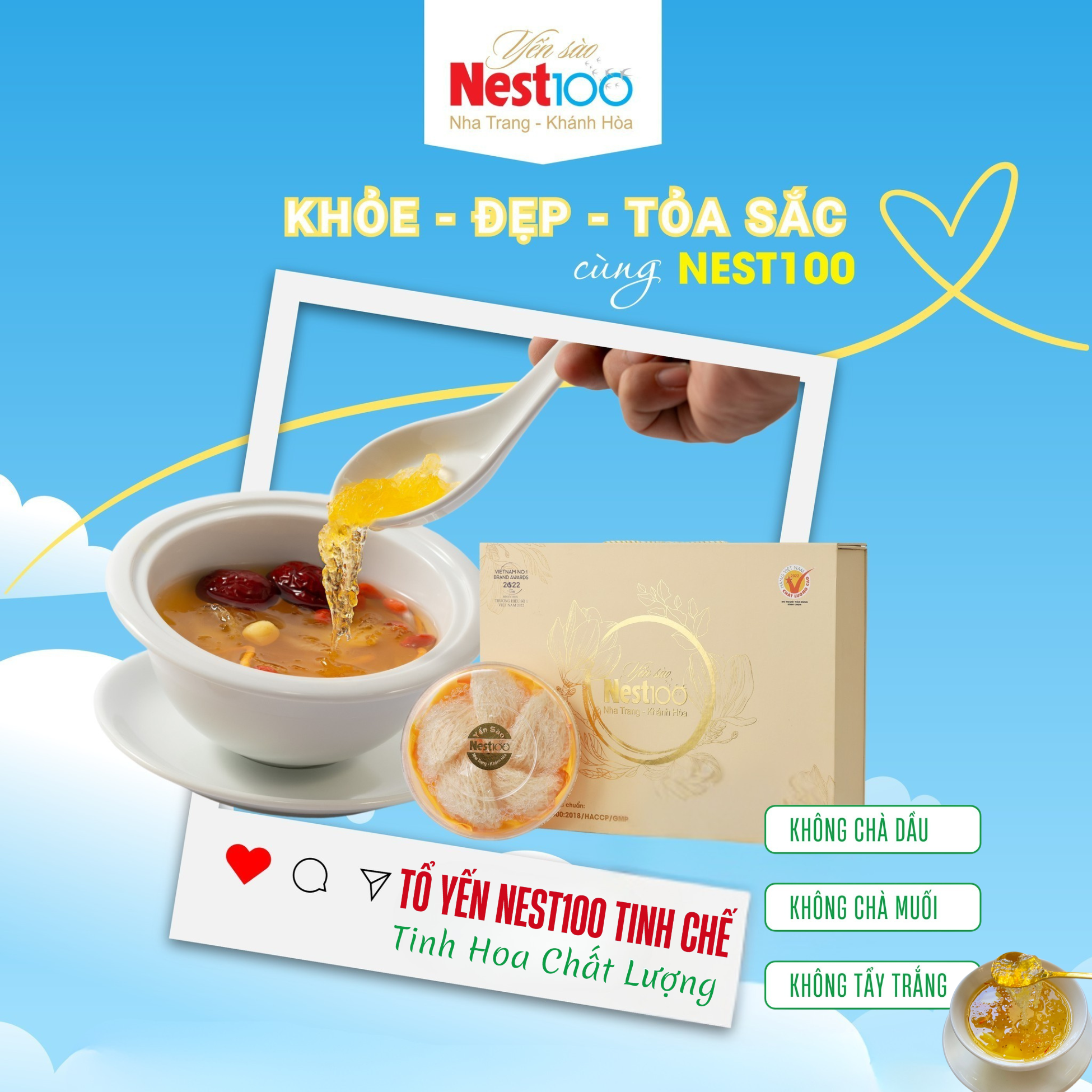 Yến tổ Nest100 – Tinh chế loại 1 (Hộp 50g + túi)