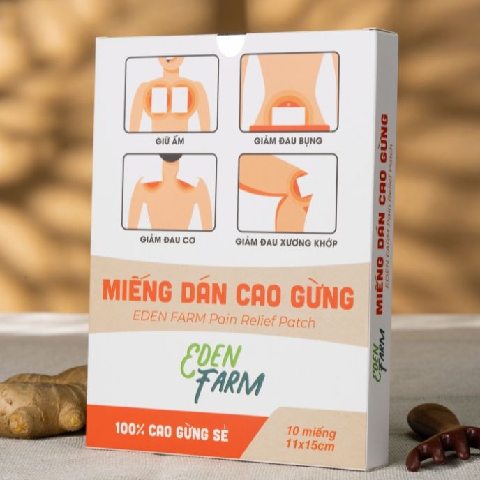 Miếng dán cao gừng Eden Farm - Giảm đau mỏi xương khớp cổ vai gáy  - Hộp 10 miếng 11x15cm