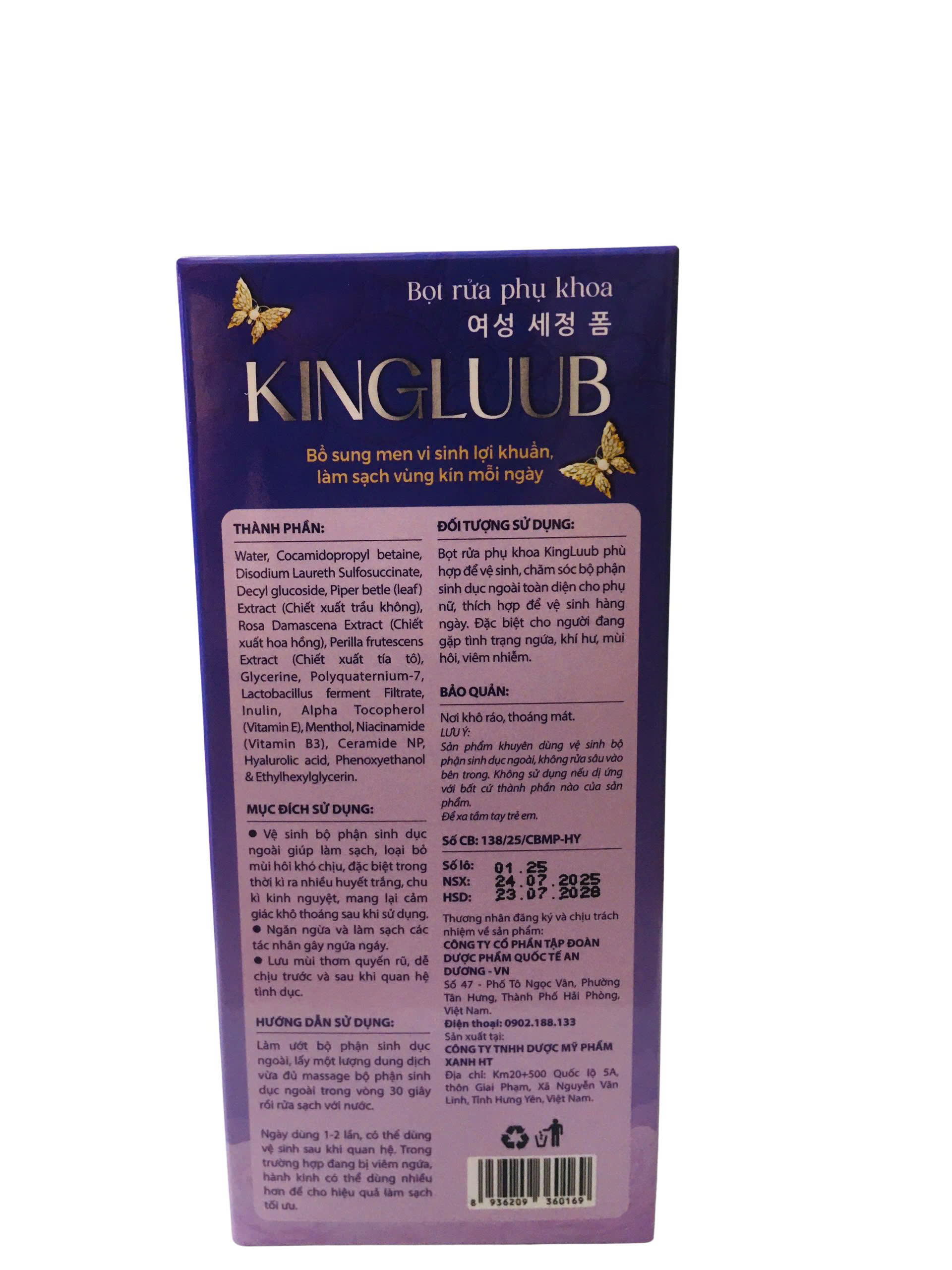 Bọt rửa phụ khoa Kingluub. Bổ sung men vi sinh lợi khuẩn, làm sạch vùng kín 100ml. Màu tím