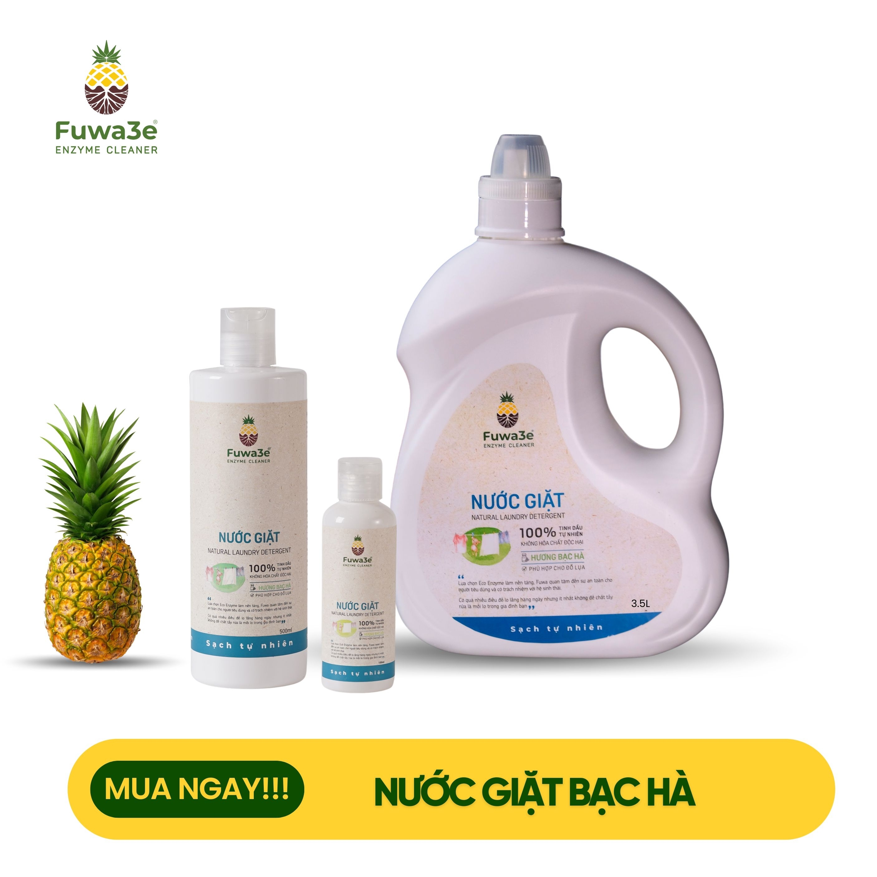 Nước giặt hương bạc hà Fuwa3e 90% enzyme dứa 500ml - 2
