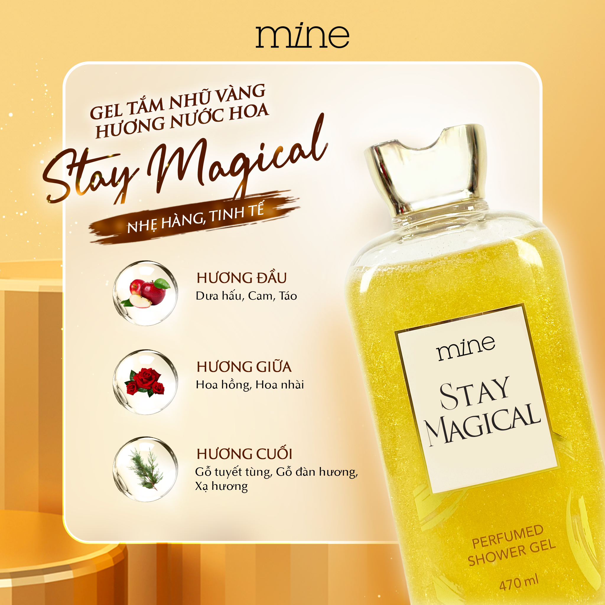 Gel tắm trắng nhũ vàng nước hoa Mine Stay Magical 470ml - 4