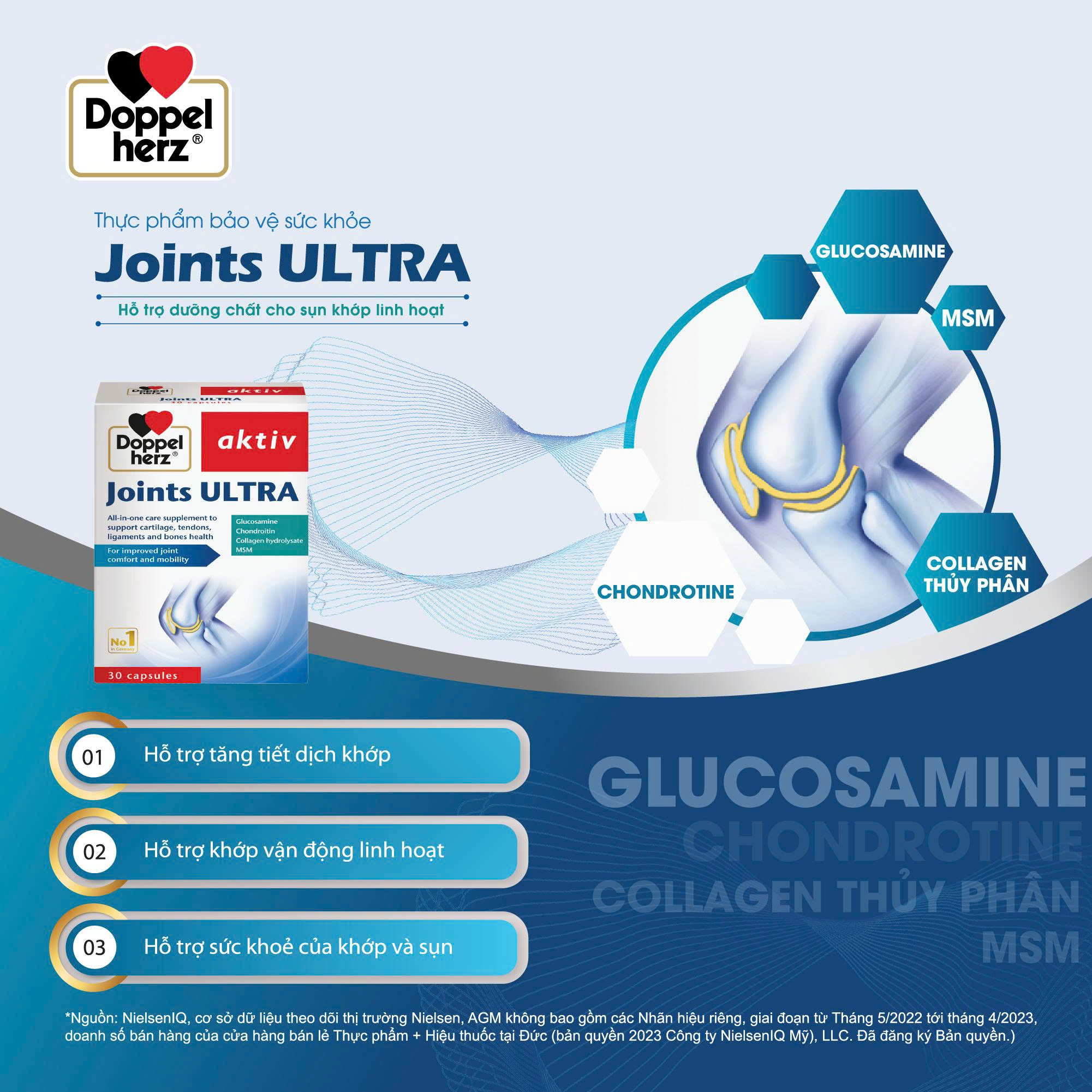TPBVSK Joints ULTRA hỗ trợ giảm các triệu chứng thoái hóa khớp, bảo vệ sụn khớp ( hộp 30 viên) - 2