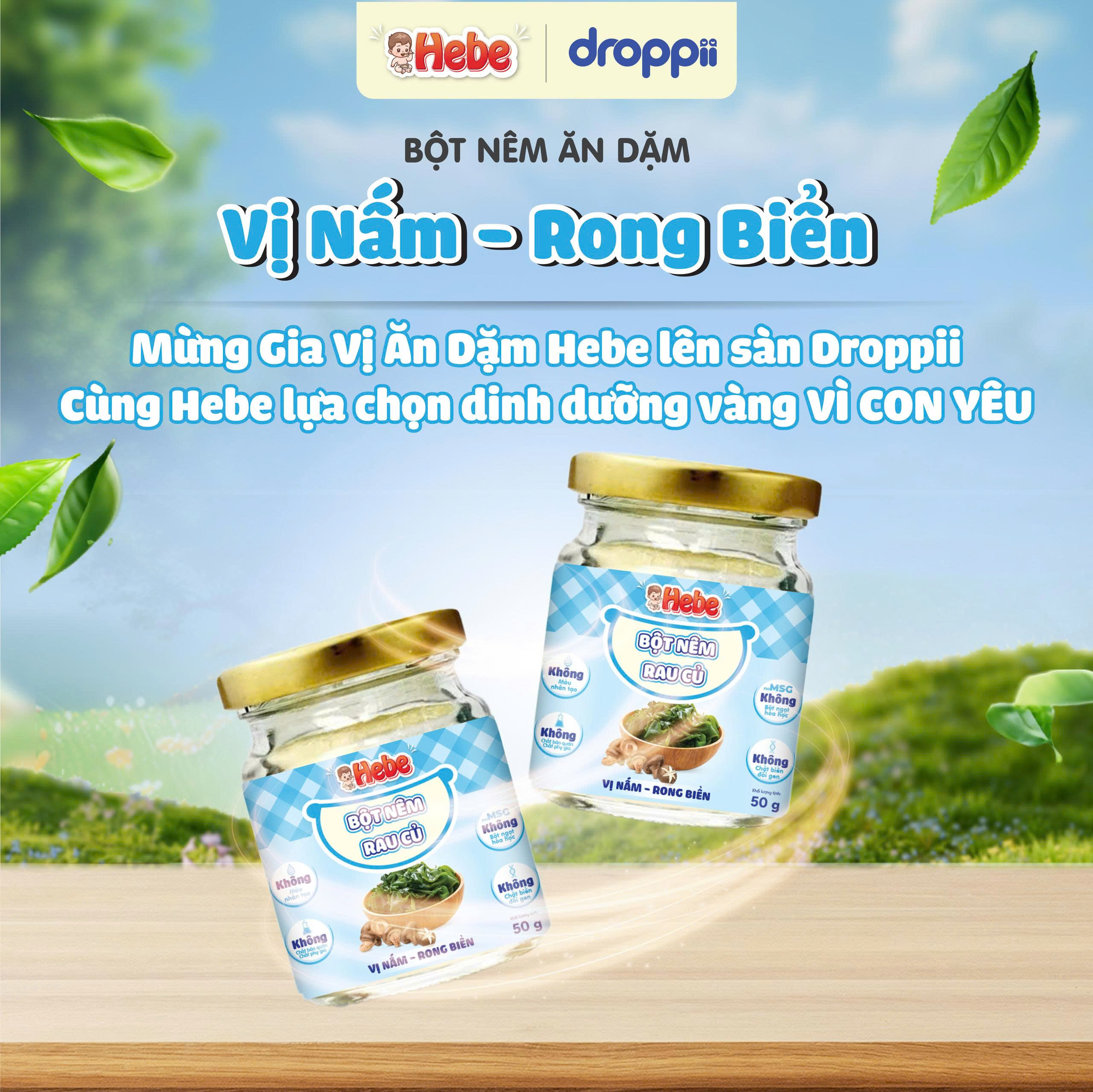 Bột Nêm Rau Củ - Vị Nấm – Rong Biển HEBE kích thích vị giác cho bé (hũ 50g) - Phân phối chính hãng