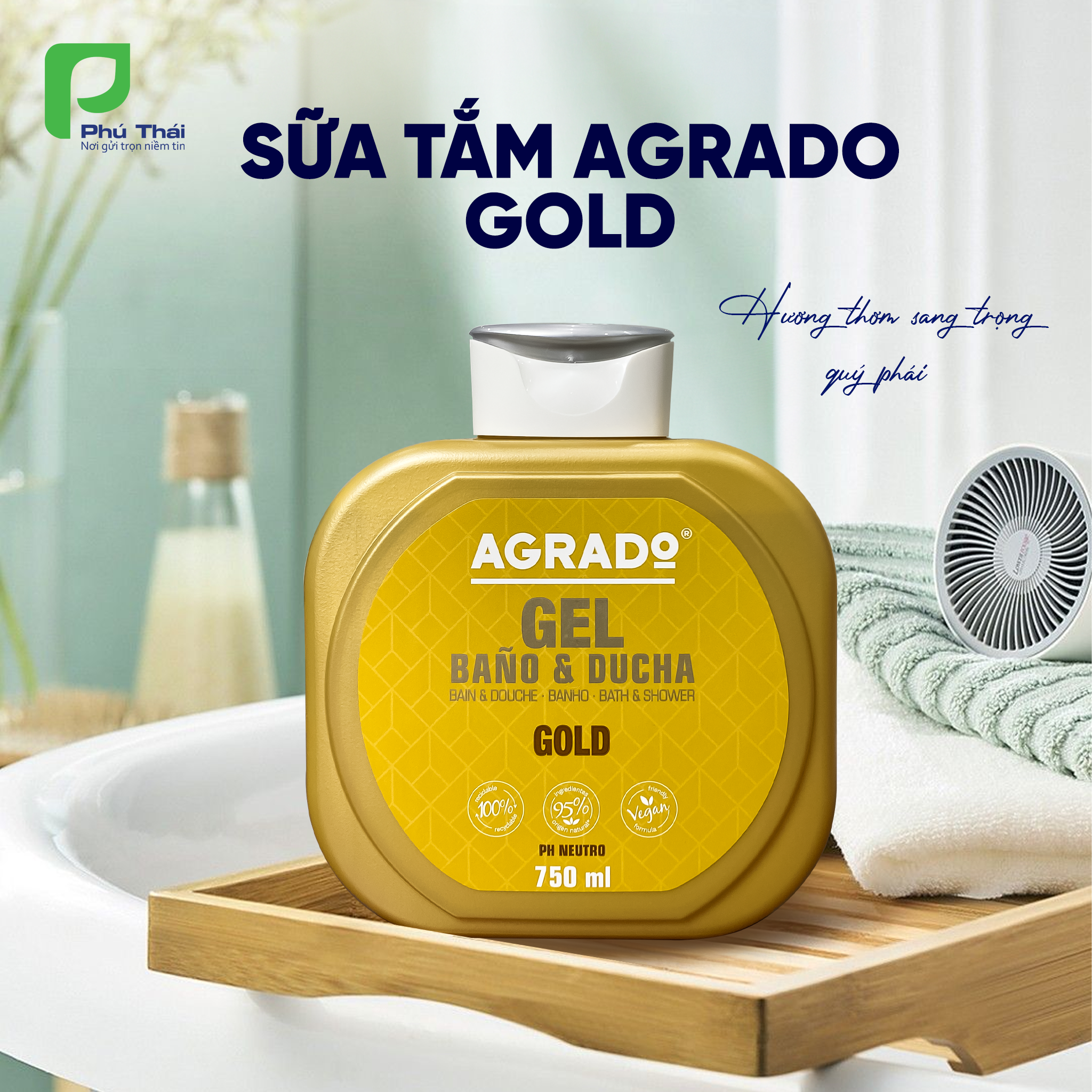 Sữa tắm Agrado Gold (Chai 750ml) - hương thơm nước hoa nồng nàn & tinh tế
