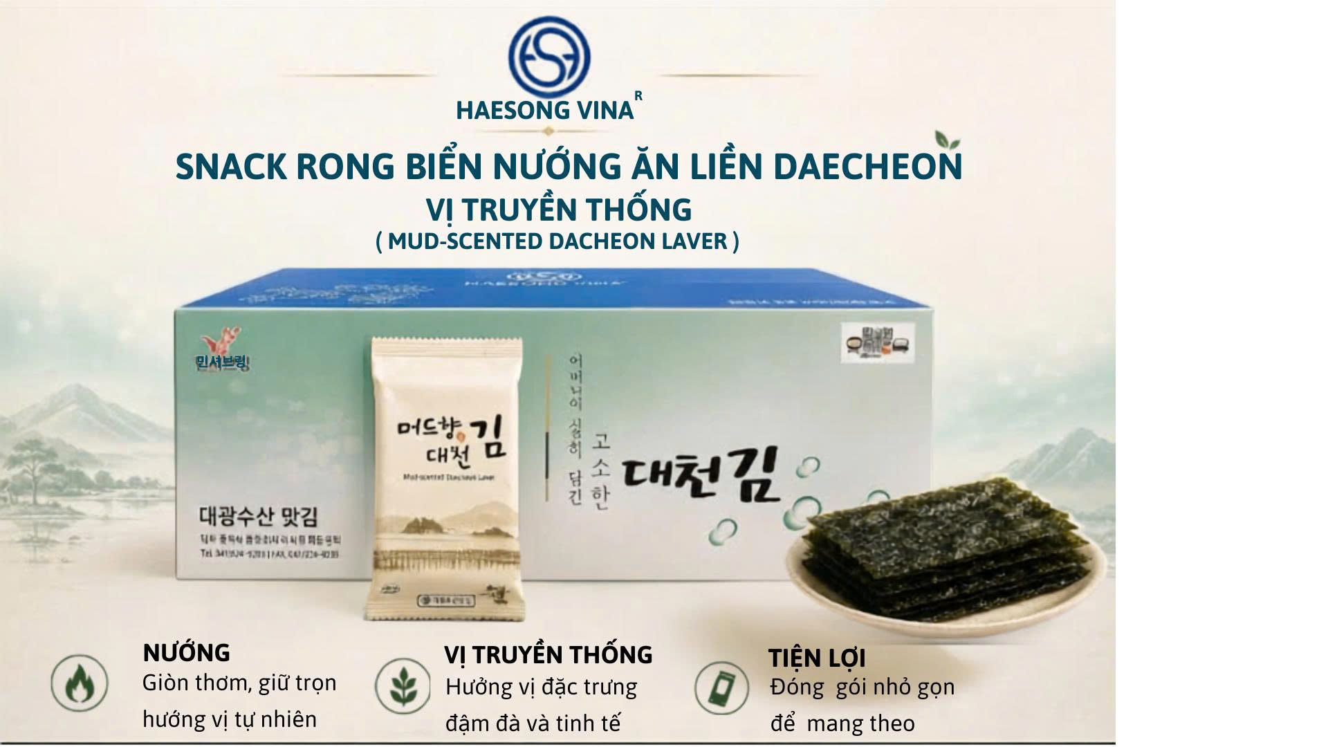 Thùng 30 gói Snack Rong Biển Nướng Ăn Liền Daecheon Vị Truyền Thống (Mud-Scented Daecheon Laver) - Phân phối chính hãng
