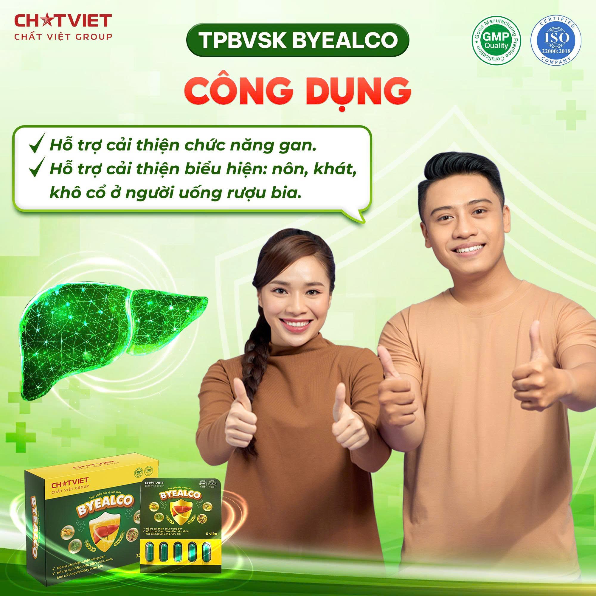 TPBVSK BYEALCO- Viên uống giải rượu, hỗ trợ cải thiện chức năng gan (Hộp 5 viên)