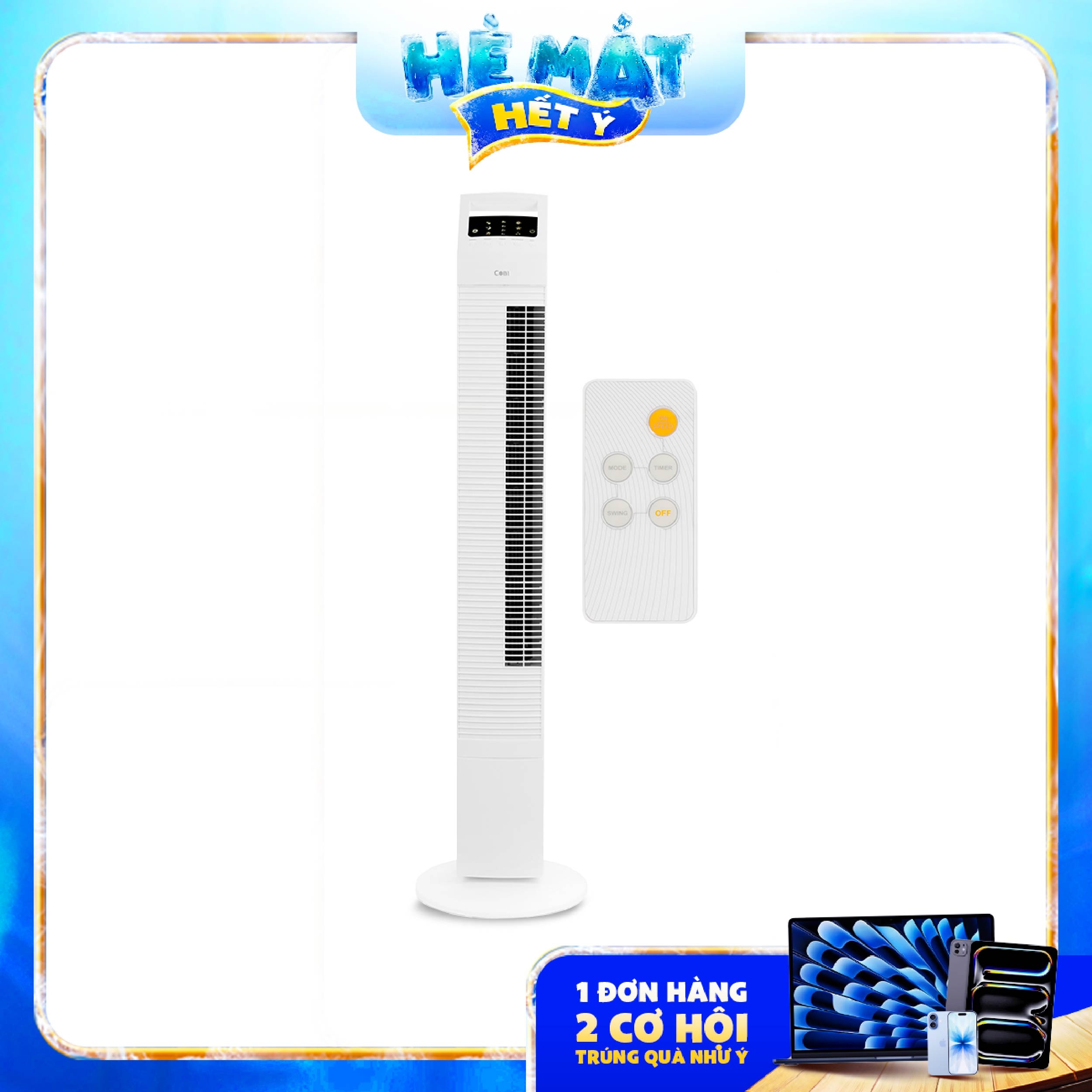 Quạt tháp Anion 44" COBI - Màu trắng, làm mát nhanh, Thiết kế hiện đại, phân bổ gió đều_341733 - Phân phối chính hãng