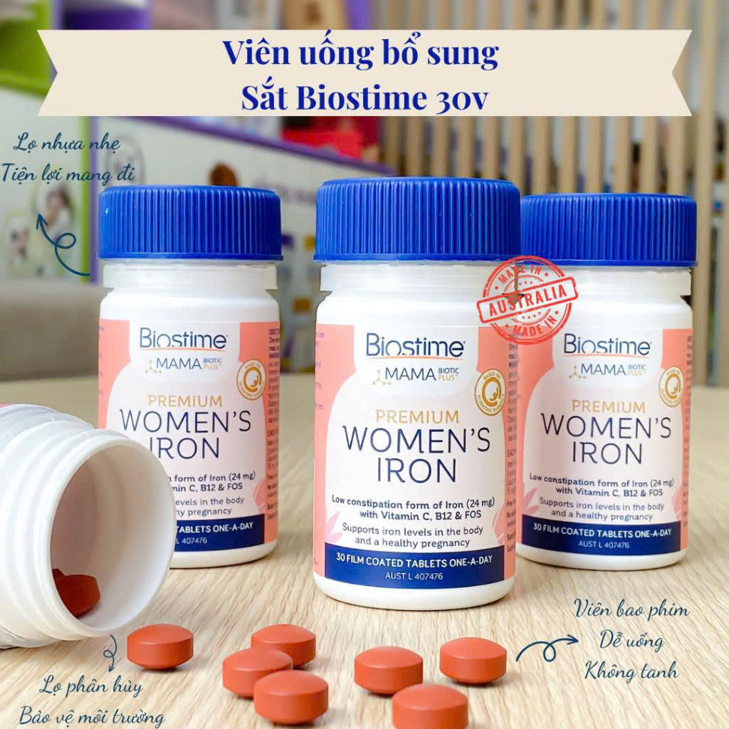 Viên uống bổ sung sắt hữu cơ Biostime Úc 30v
