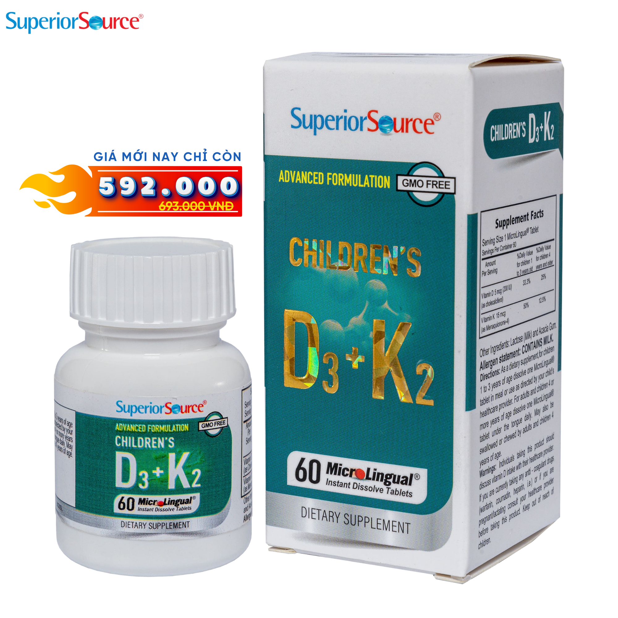 Children's D3 + K2 – Bổ sung vitamin D3 và K2, hỗ trợ hấp thu canxi, tốt cho xương và răng của bé - Phân phối chính hãng