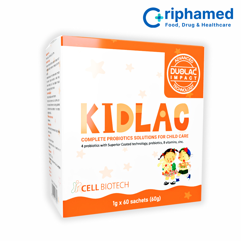 Men vi sinh hỗ trợ tiêu hóa cho trẻ Kidlac (Hộp 60 gói)