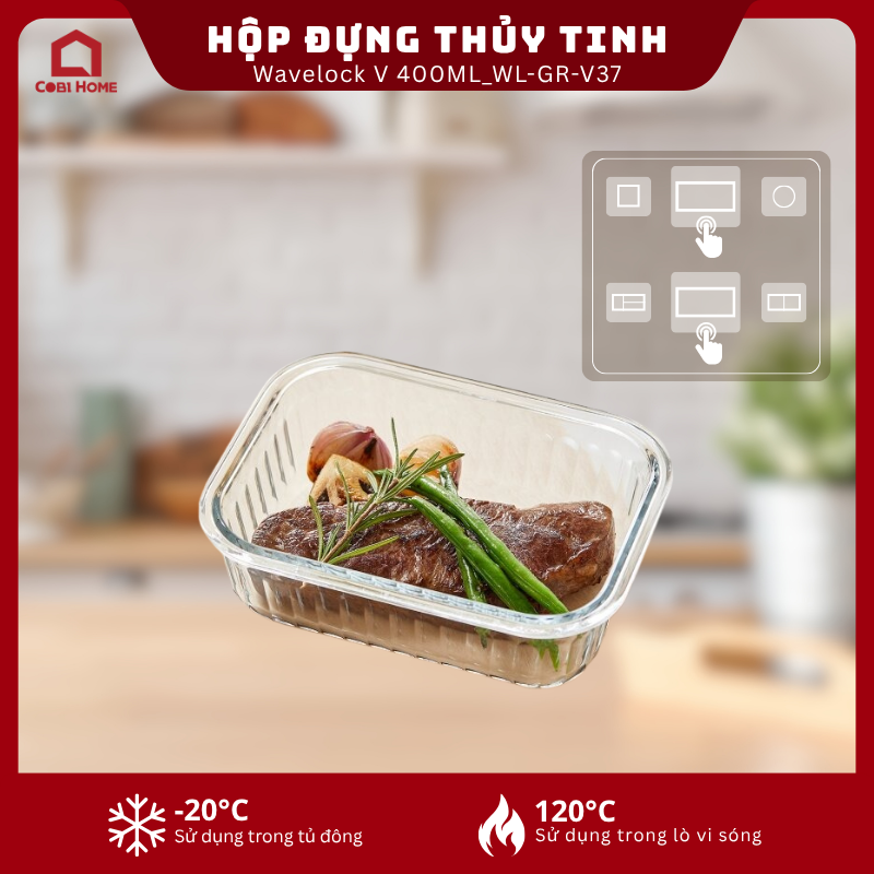 Hộp đựng thực phẩm thủy tinh Neoflam Wavelock V 400ML_364359 - Phân phối chính hãng