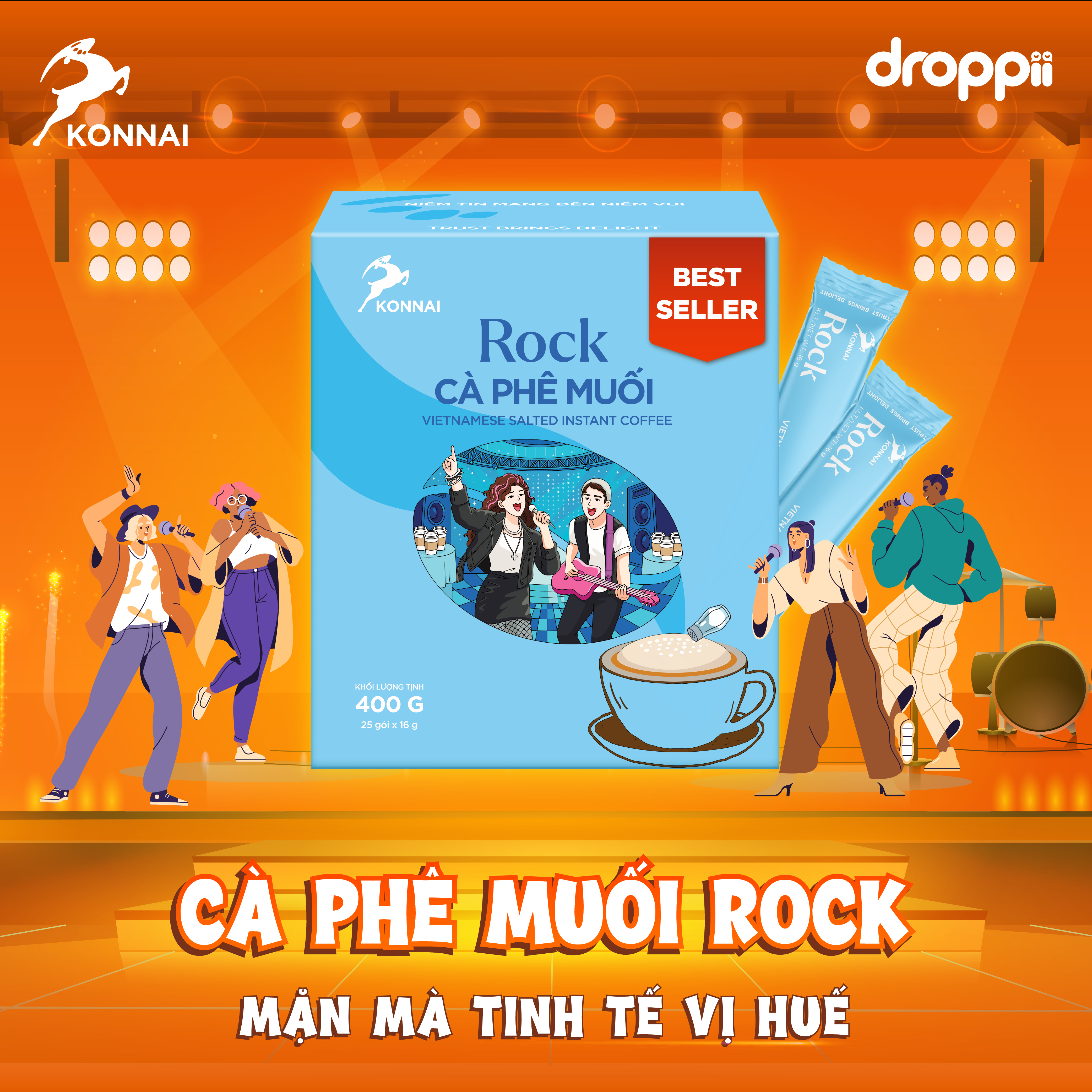 Cà phê muối ROCK Konnai Coffee, chuẩn vị Huế 25 gói/hộp - Phân phối chính hãng