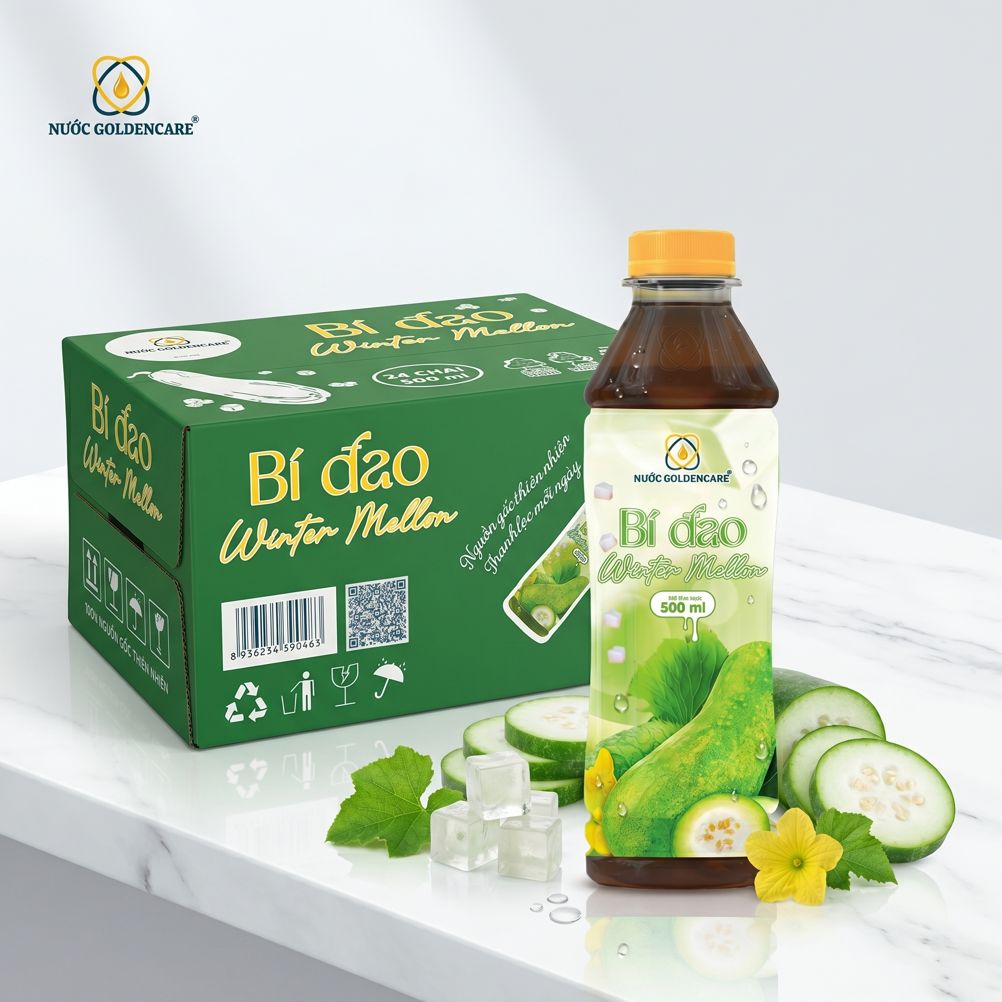 THÙNG 24 CHAI NƯỚC GOLDENCARE - BÍ ĐAO 500ml - Phân phối chính hãng