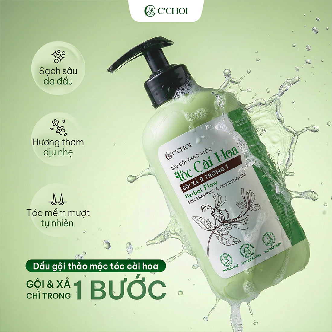 Dầu Gội Thảo Mộc Tóc Cài Hoa - Gội Xả 2 trong 1  C'Choi