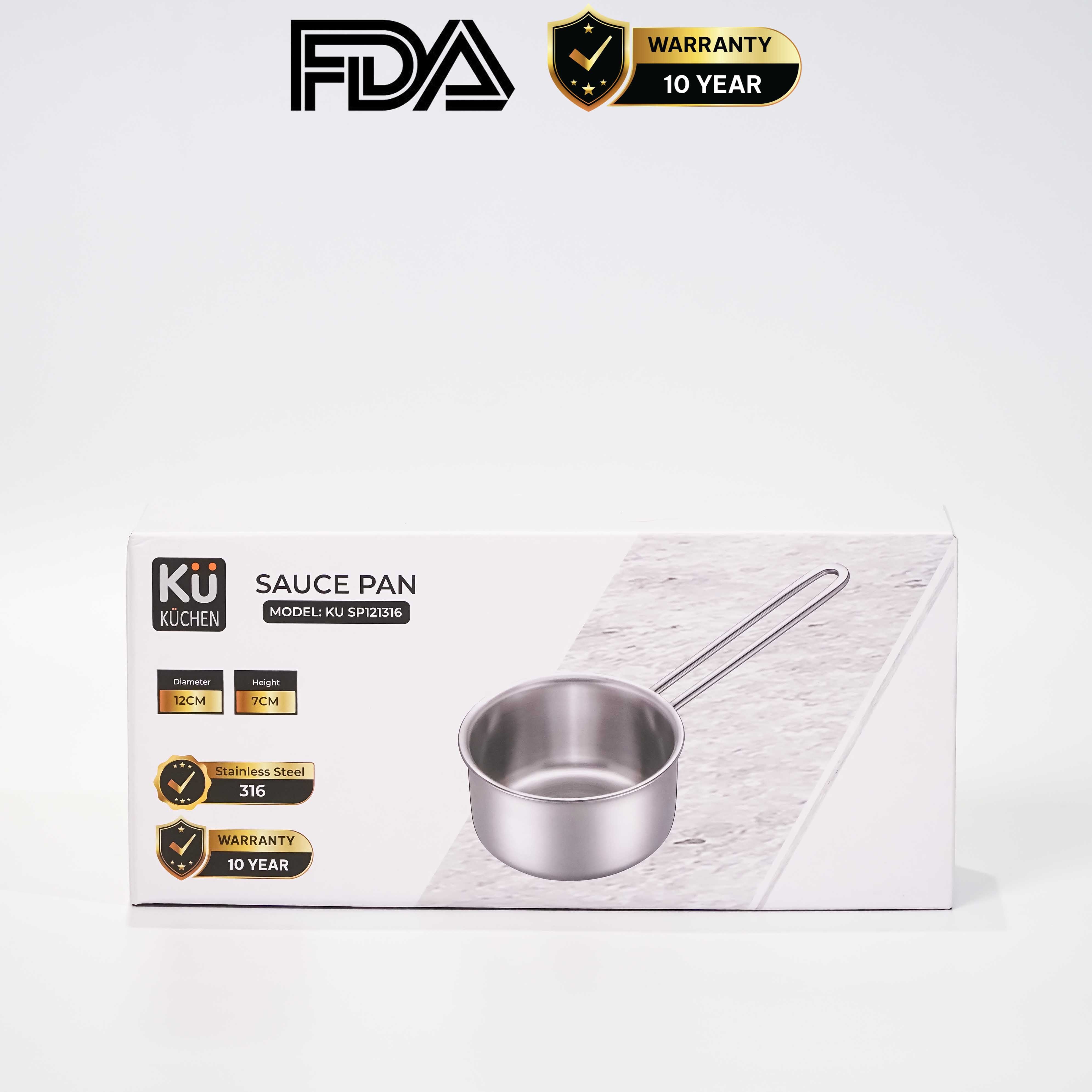 Chảo inox 316 12cm thành cao, cao cấp KUCHEN KU SP121316