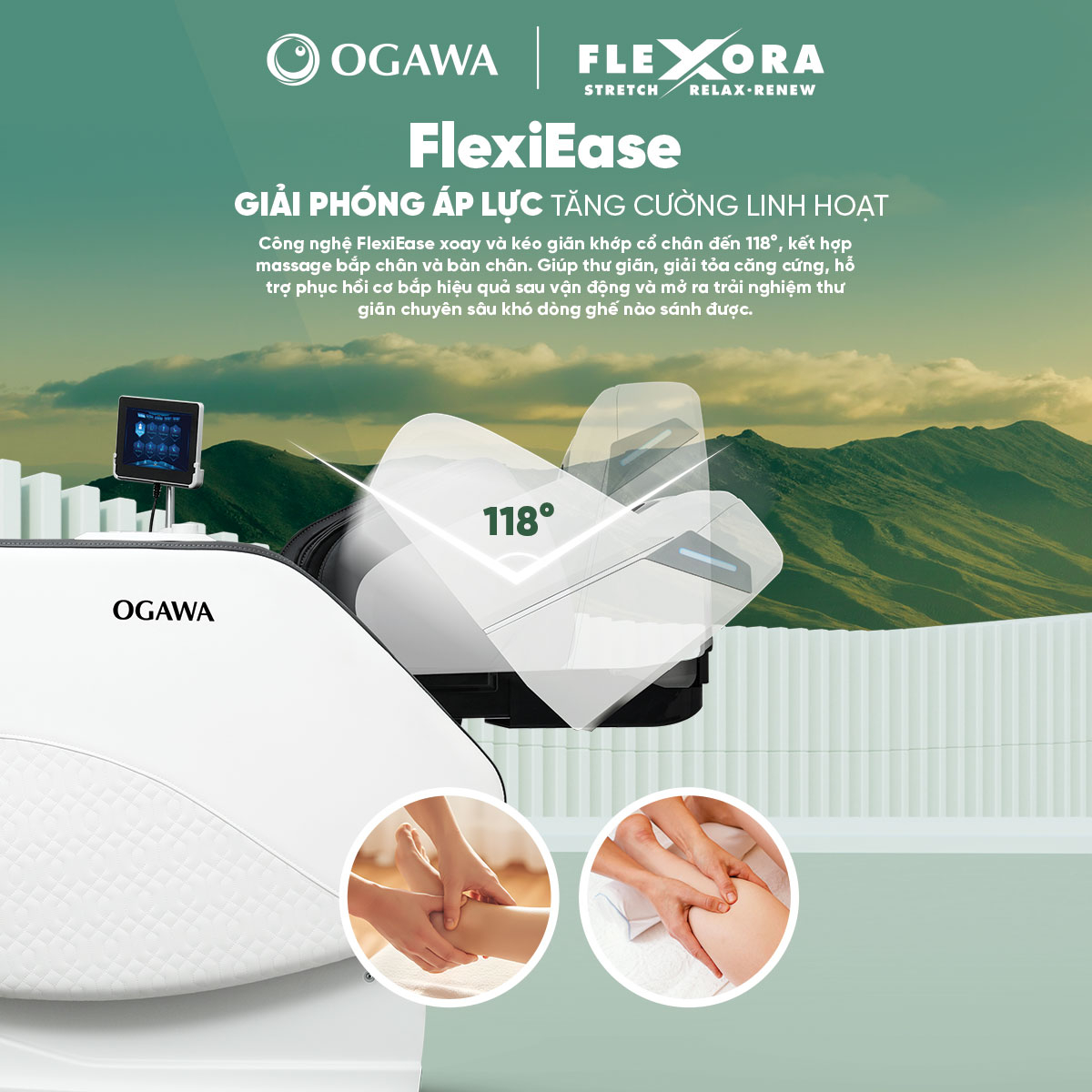 Ghế massage FLEXORA (OG-6290), màu trắng, hiệu Ogawa - 7