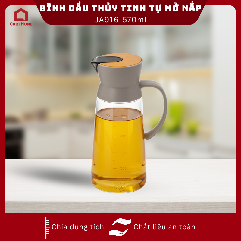 Bình dầu thủy tinh tự mở nắp có tay cầm, màu ngẫu nhiên dung tích 570ml_376065 - Phân phối chính hãng