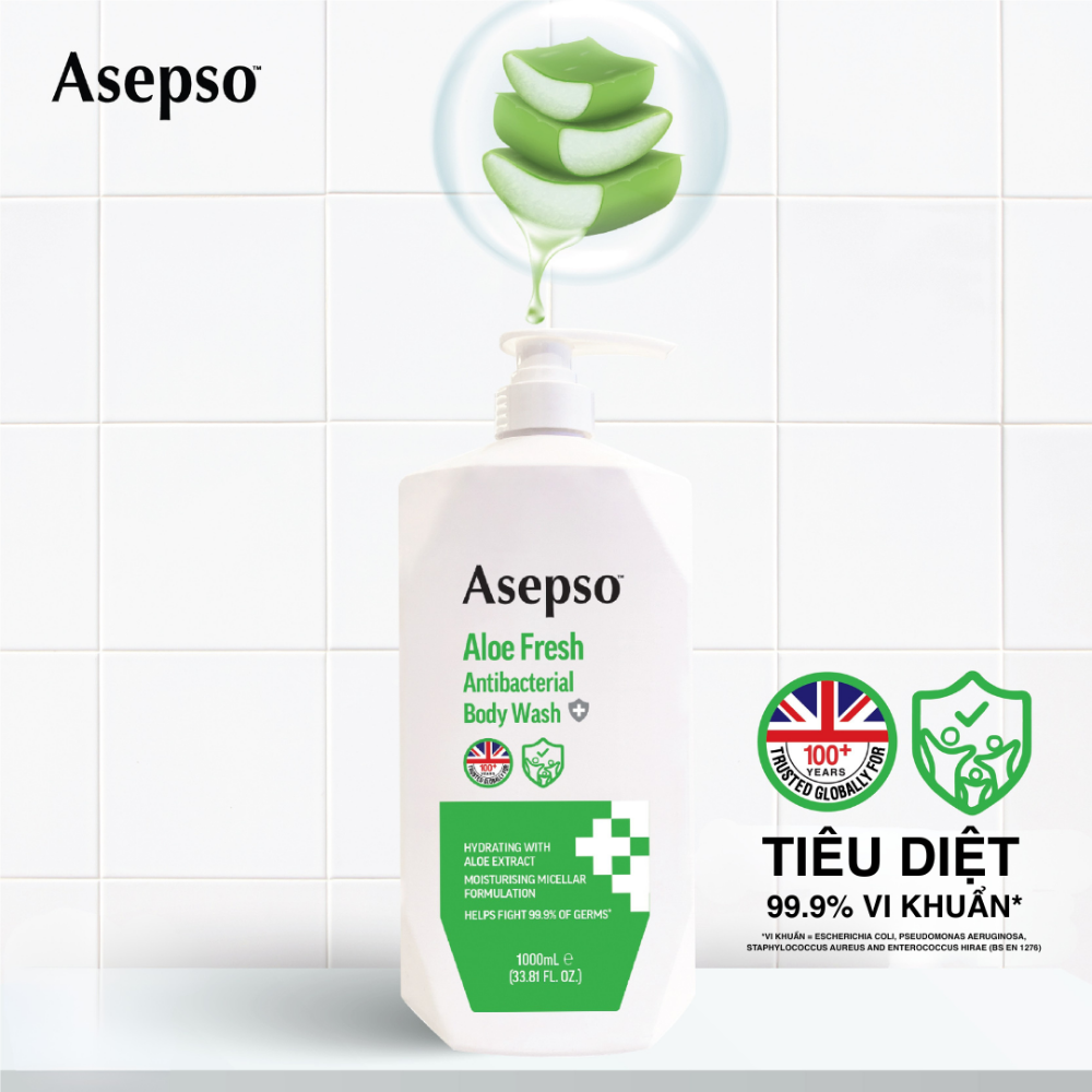 Sữa tắm kháng khuẩn ASEPSO sạch sâu cấp ẩm Chiết Xuất Nha Đam 1000 ml