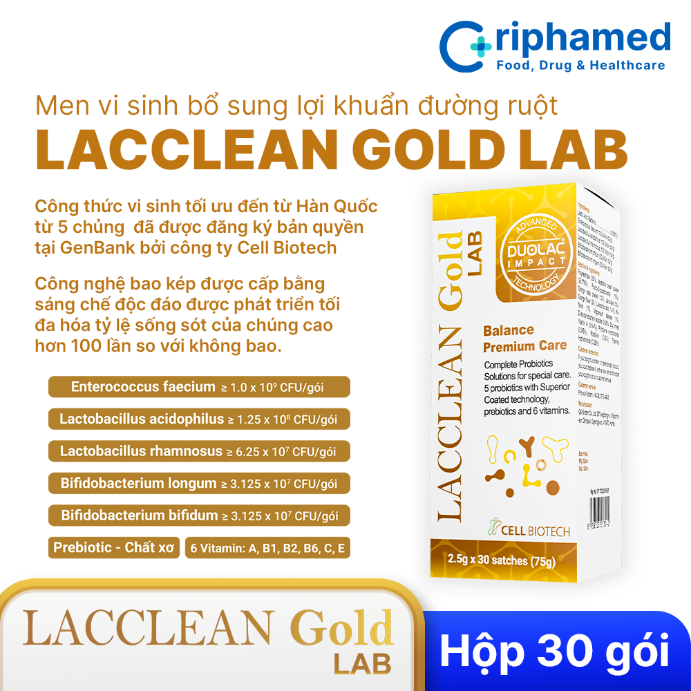 Men vi sinh bổ sung lợi khuẩn Lacclean Gold LAB (Hộp 30 gói) - 2