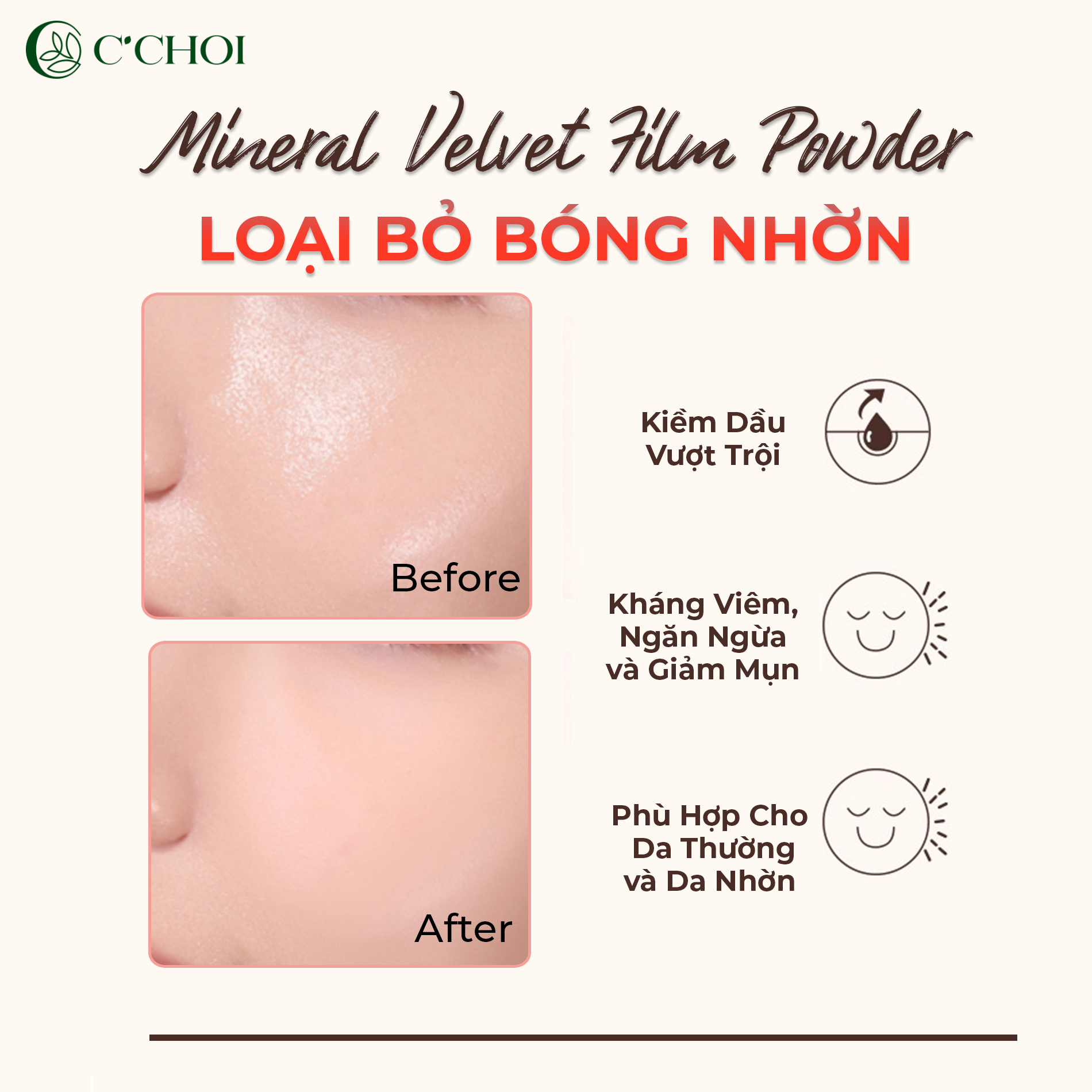 Phấn phủ C'Choi Mineral Velvet Film Powder - For Oil Skin