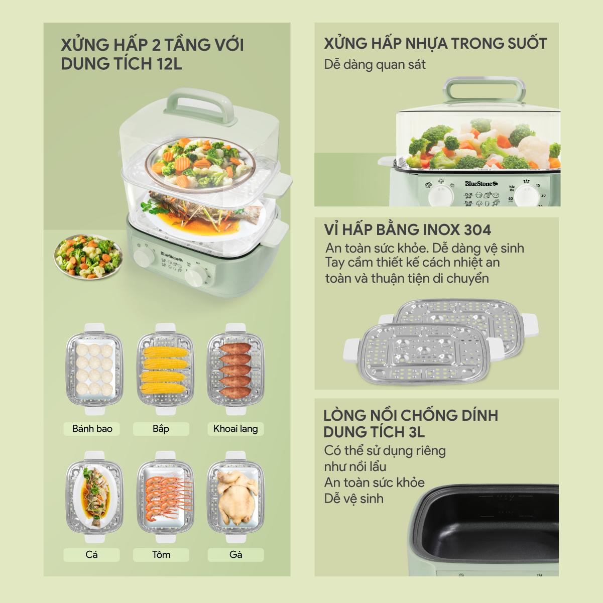 Nồi Lẩu Hấp Điện Đa Năng BlueStone MPB-7235 15 Lít 1500W