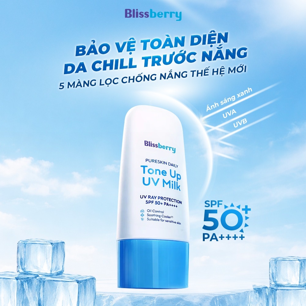 Kem chống nắng nâng tone kiềm dầu SPF50+, PA++++ Blissberry 60ml