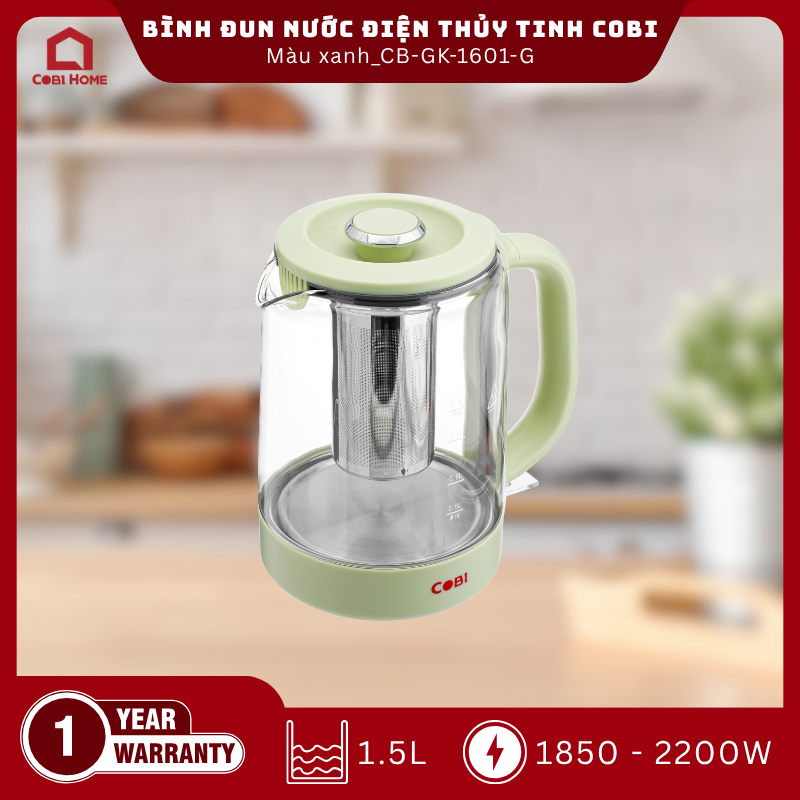 Bình đun nước điện thủy tinh COBI màu xanh 1.5L_CB-GK-1601-G_341714 - Phân phối chính hãng