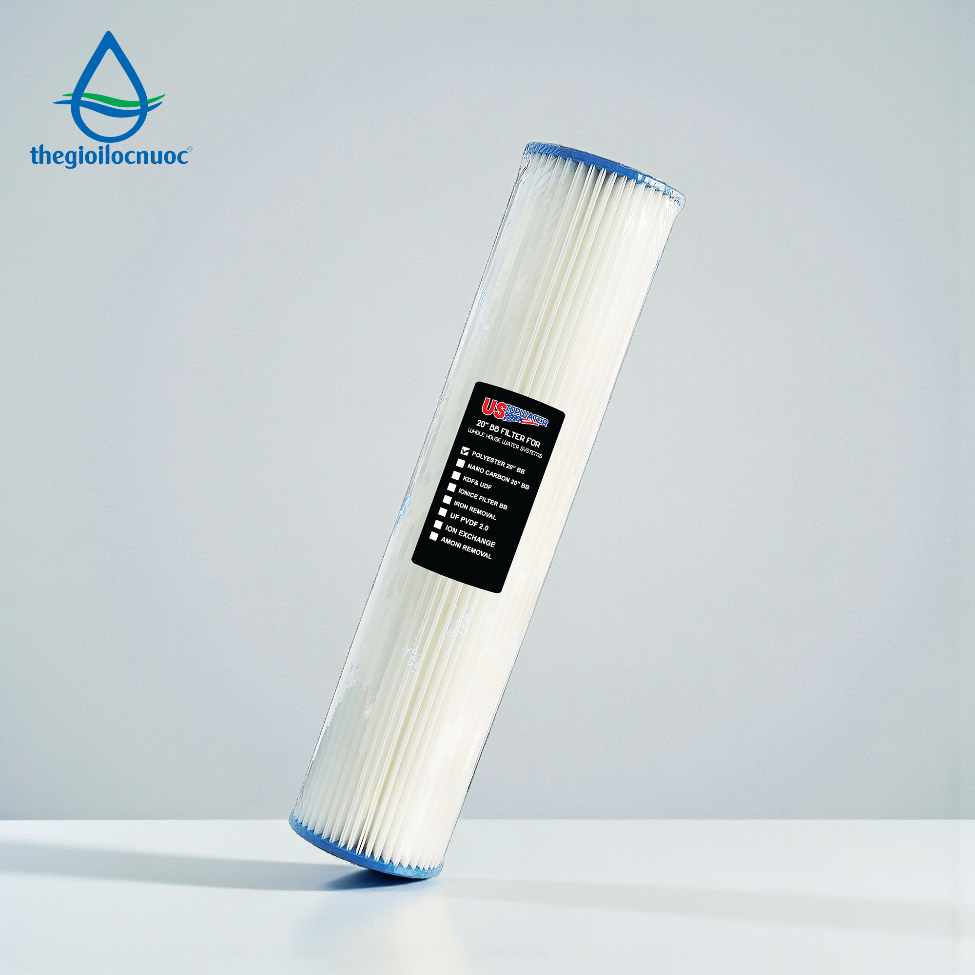Lõi lọc vải Polyester 20inch béo gấp nếp USTOPWATER - Thailan, model Pleated-20-BB
