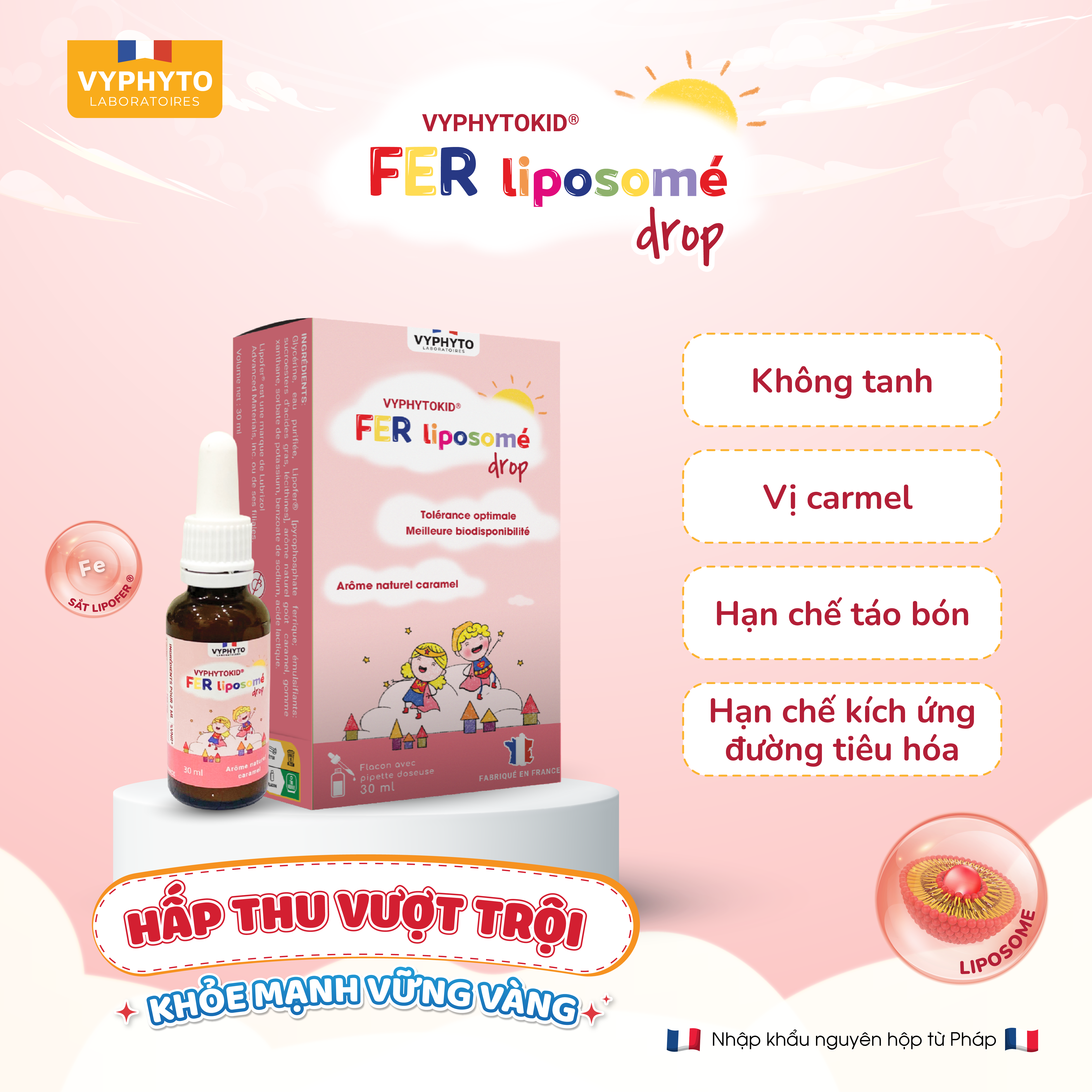 Thực phẩm bảo vệ sức khỏe VYPHYTOKID FER liposomé drop hỗ trợ bổ sung sắt (lọ 30ml) - Phân phối chính hãng