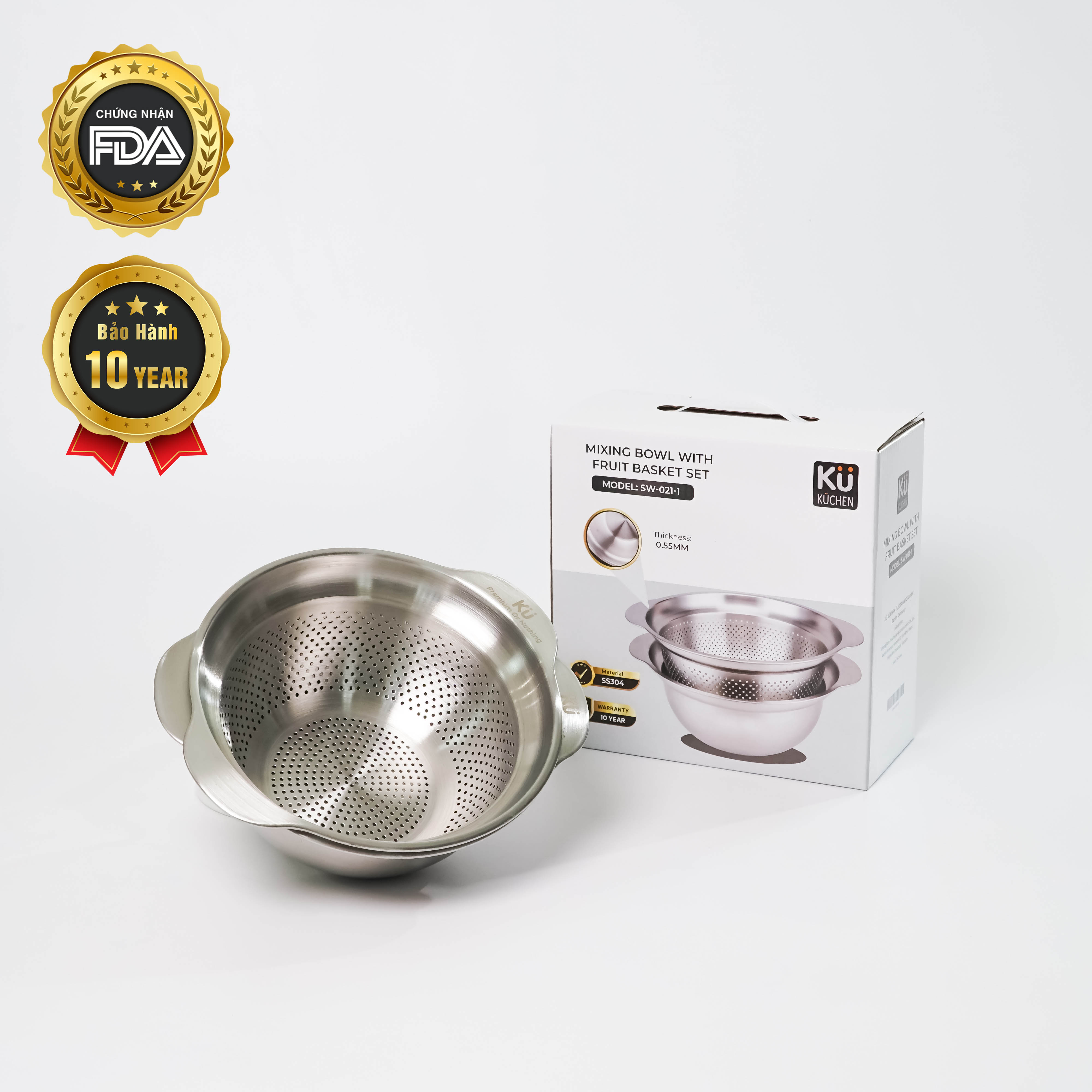 Set rổ - chậu 2 món 23cm inox 304 mã SW-021-1 - 9