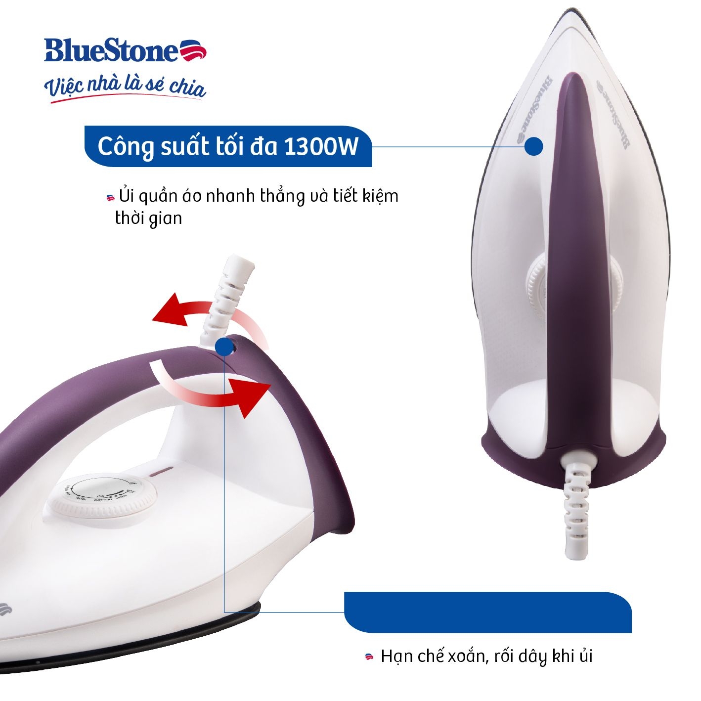 Bàn Ủi Khô BlueStone DIB-3726 1100-1300W