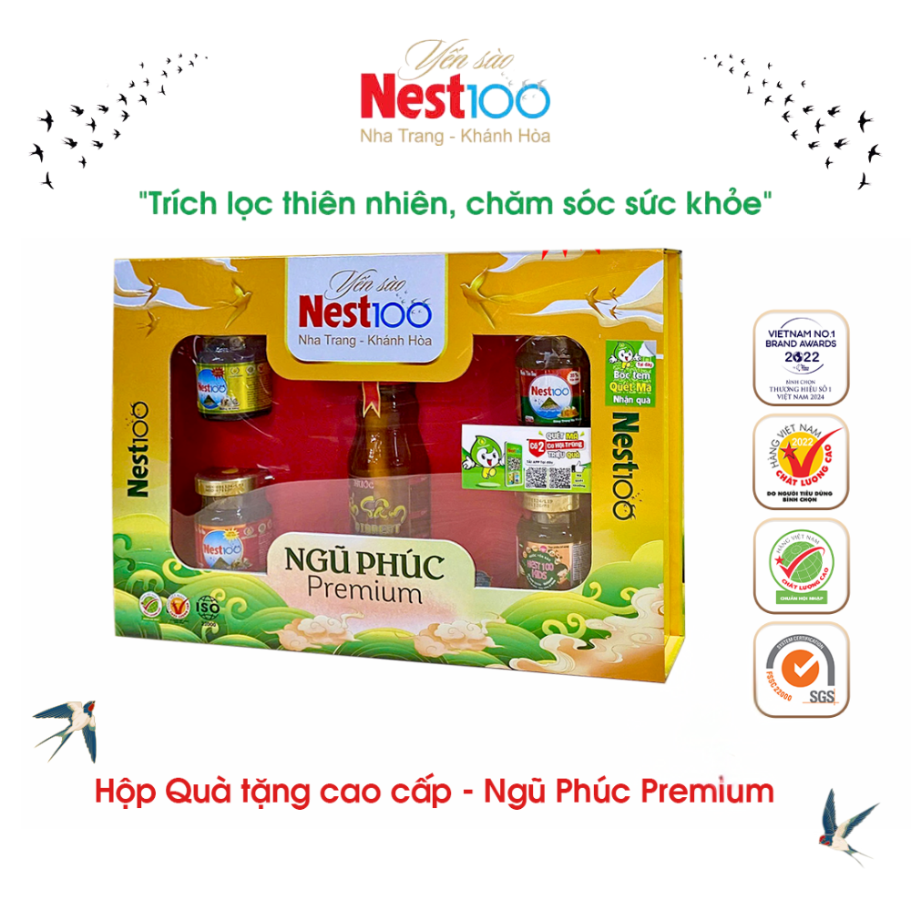 Hộp quà tặng Cao cấp - Ngũ Phúc Premium yến chưng Nest100 cao cấp (kèm túi) - Phân phối chính hãng
