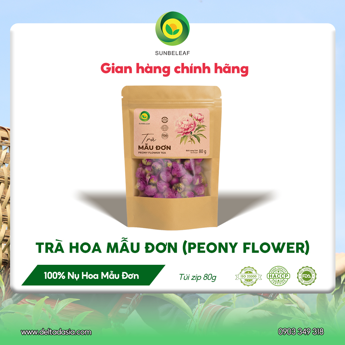 Trà Hoa Mẫu Đơn Sunbeleaf - Thức Uống Thảo Mộc Dịu Nhẹ Cho Phái Đẹp - Túi Zip 80g