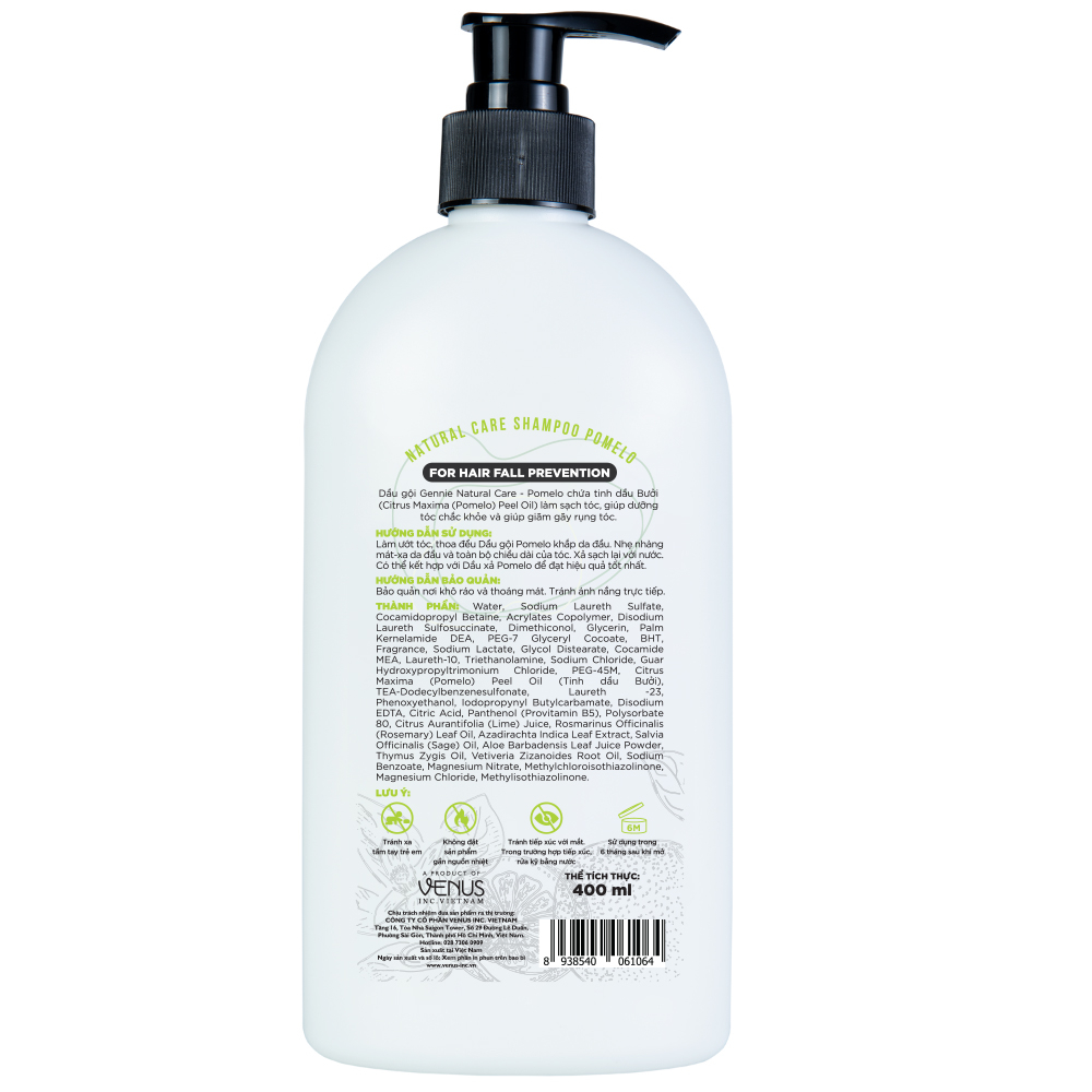 Dầu gội Gennie Natural Care tinh dầu Bưởi dành cho tóc khô và dễ gãy 400ml