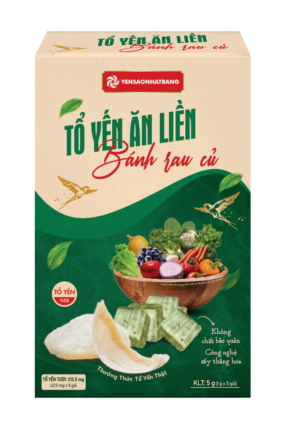 Tổ yến ăn liền - Bánh rau củ (Hộp 5 gói) - Phân phối chính hãng