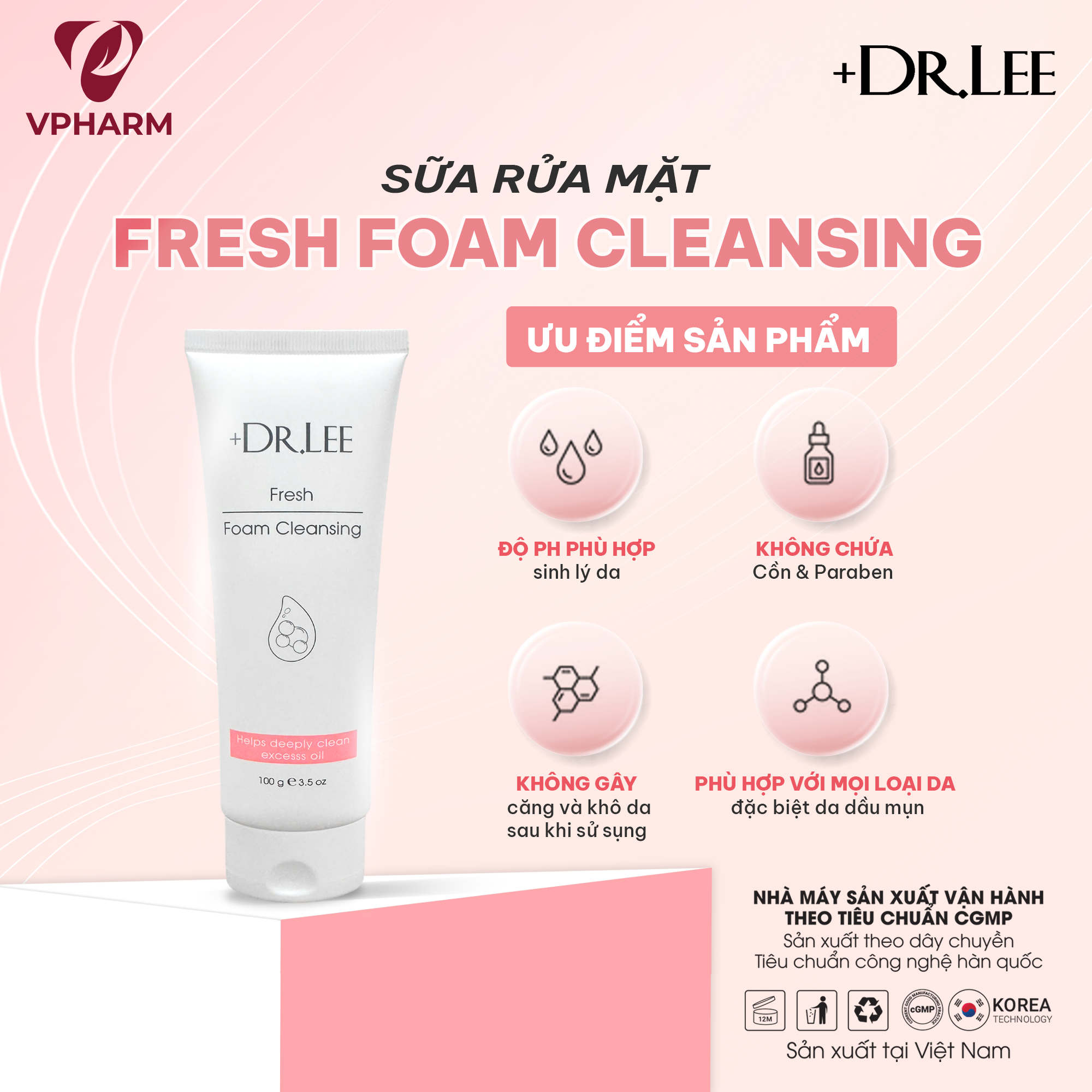 Sữa rửa mặt +Dr.lee hỗ trợ làm sạch sâu & dưỡng ẩm da 100g - Fresh Foam Cleansing - 4