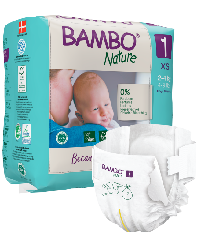 Tã dán trẻ em số 1- Bambo Nature size 1-XS, từ 2-4kg, 22 miếng/gói, bao bì màu xanh - Phân phối chính hãng