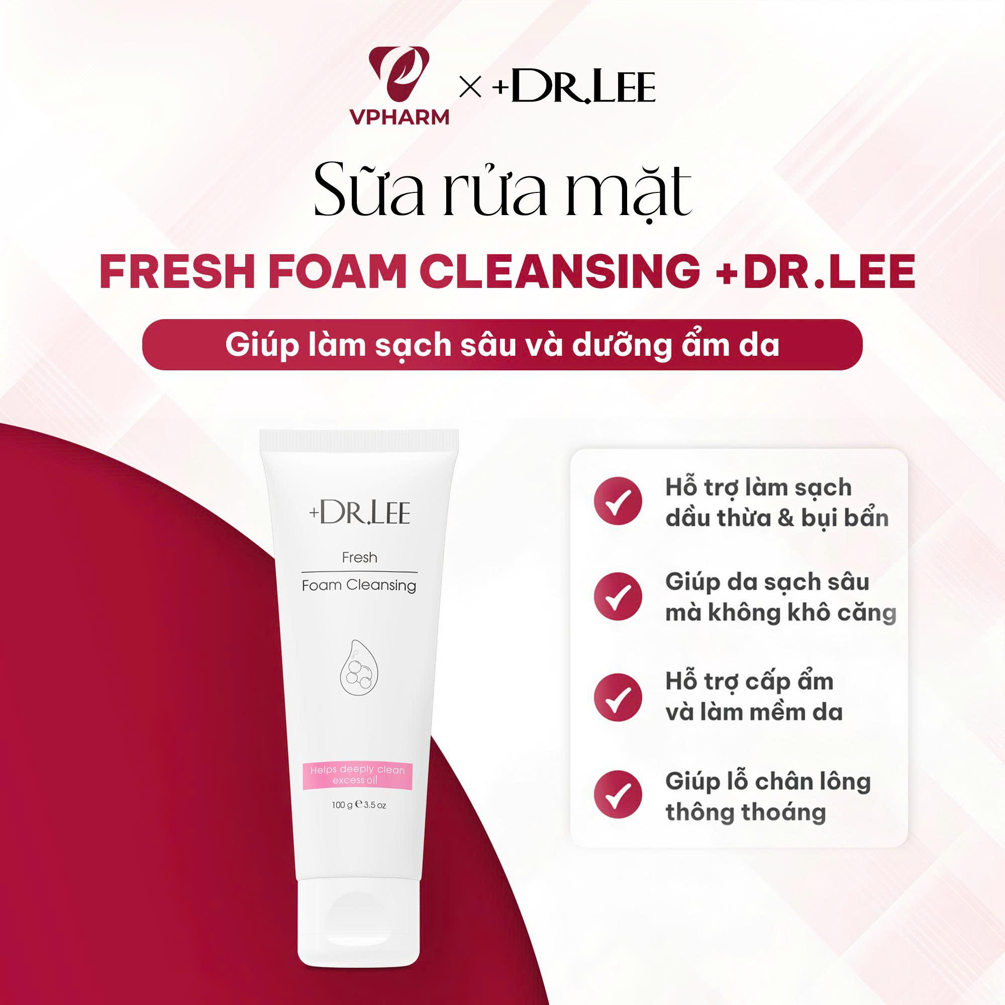 Sữa rửa mặt +Dr.lee hỗ trợ làm sạch sâu & dưỡng ẩm da 100g - Fresh Foam Cleansing - Phân phối chính hãng