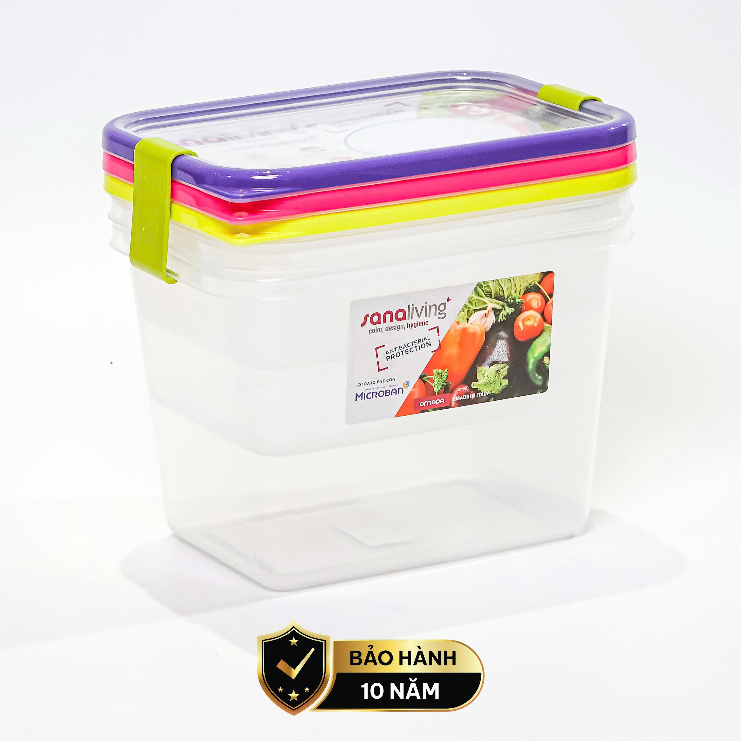 Set 3 hộp đựng thực phẩm kháng khuẩn 2100ml Sanaliving cao cấp OMADA - Model: S2323CA