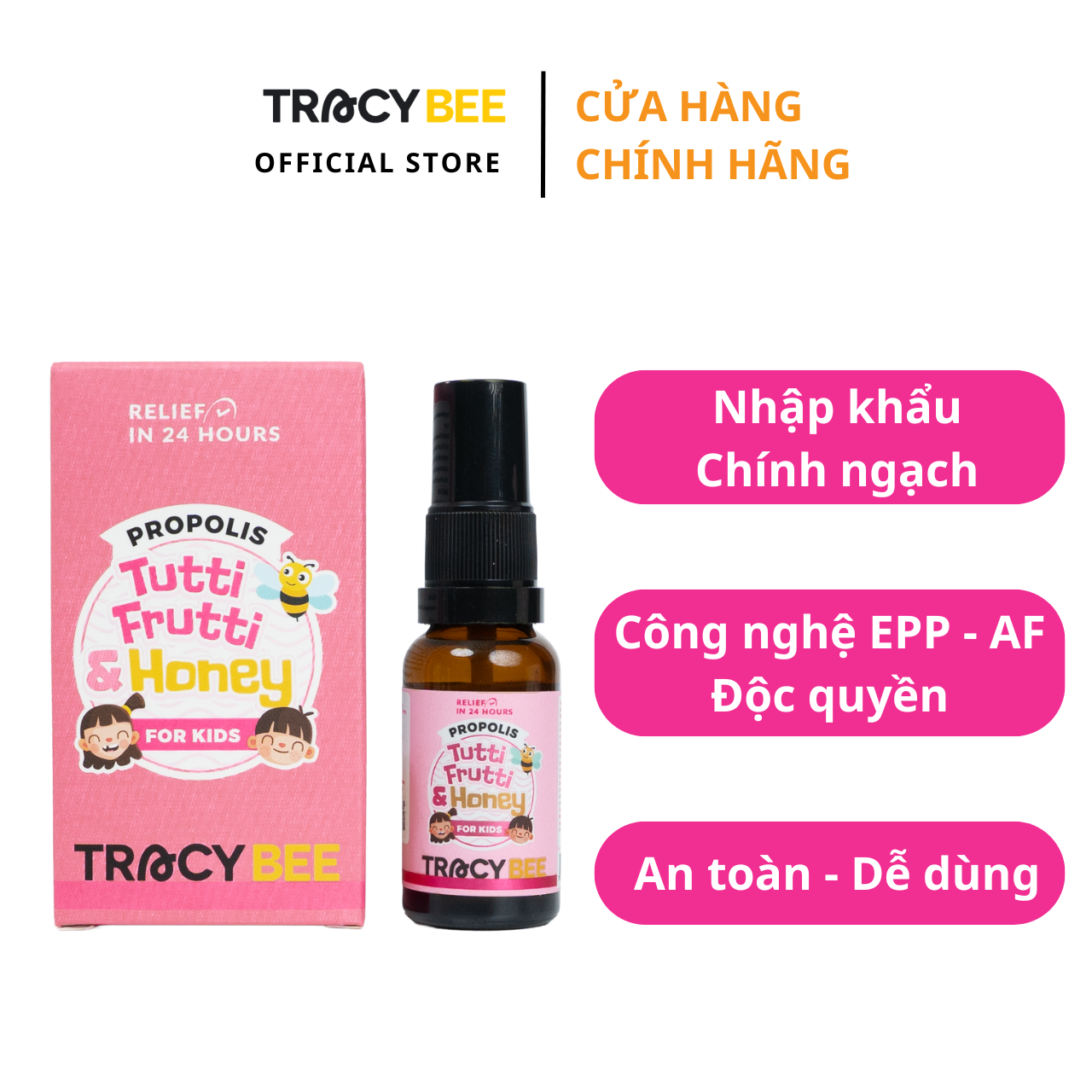 Keo ong xanh Tracybee Propolis Tutti Frutti & Honey 20ml – giảm đau rát họng, ho, viêm họng (vị trái cây) - Phân phối chính hãng