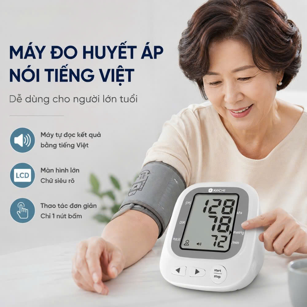 Máy đo huyết áp bắp tay Kachi JN-163B có trợ lý đọc kết quả tiếng Việt hỗ trợ người cao tuổi mắt kém - Phân phối chính hãng