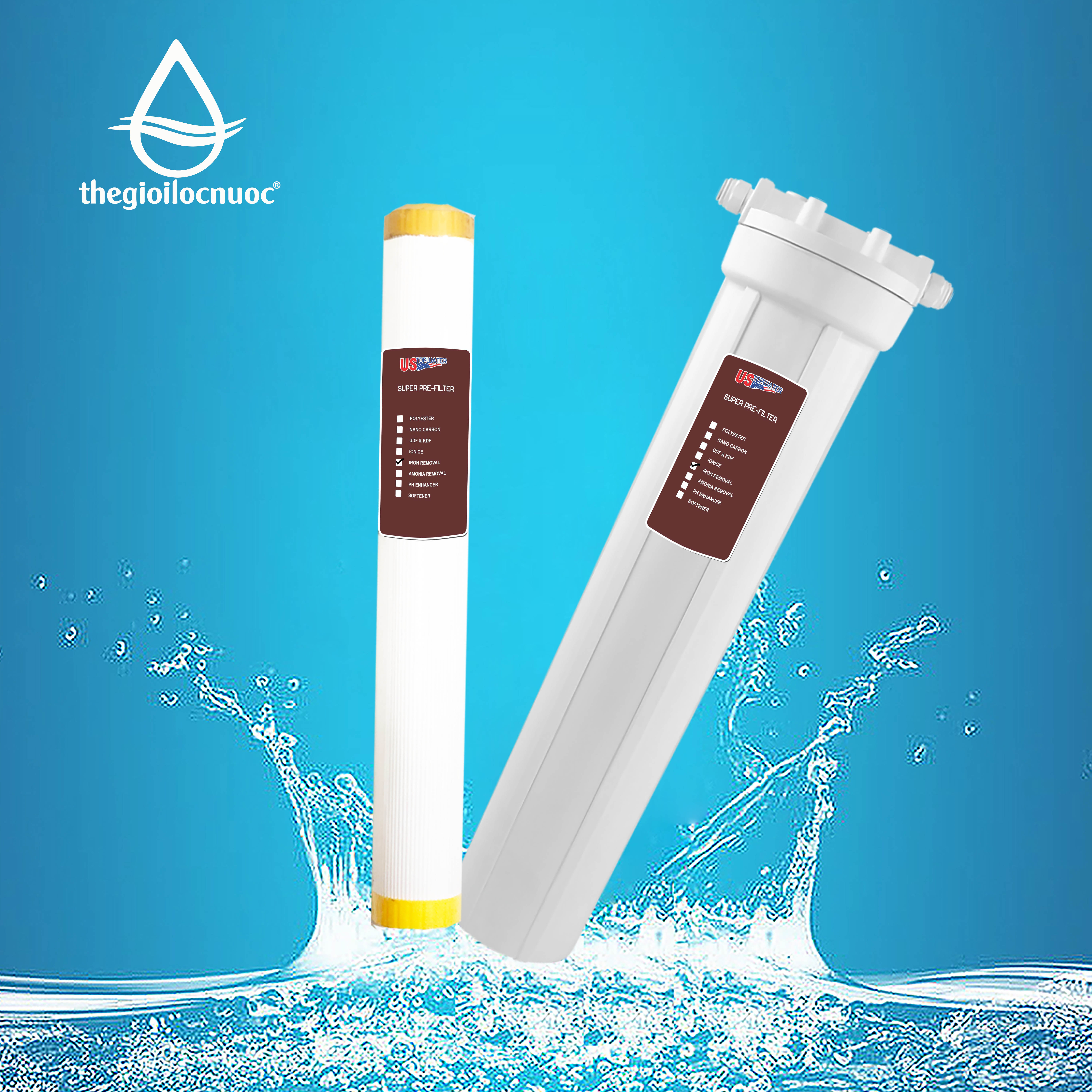 Bộ lọc xử lý sắt USTopwater 20 inches gầy, Model: Fera-25-AS, Công suất 400 lít/giờ, Vỏ nhựa