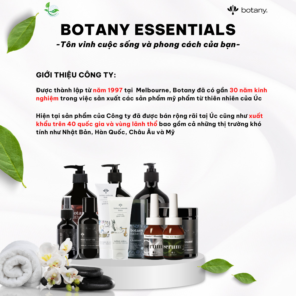 Dầu massage thư giãn, dưỡng da, mềm mô, xoa bóp, giãn cơ cao cấp Botany - ngọc lan tây, trà xanh, vỏ cam