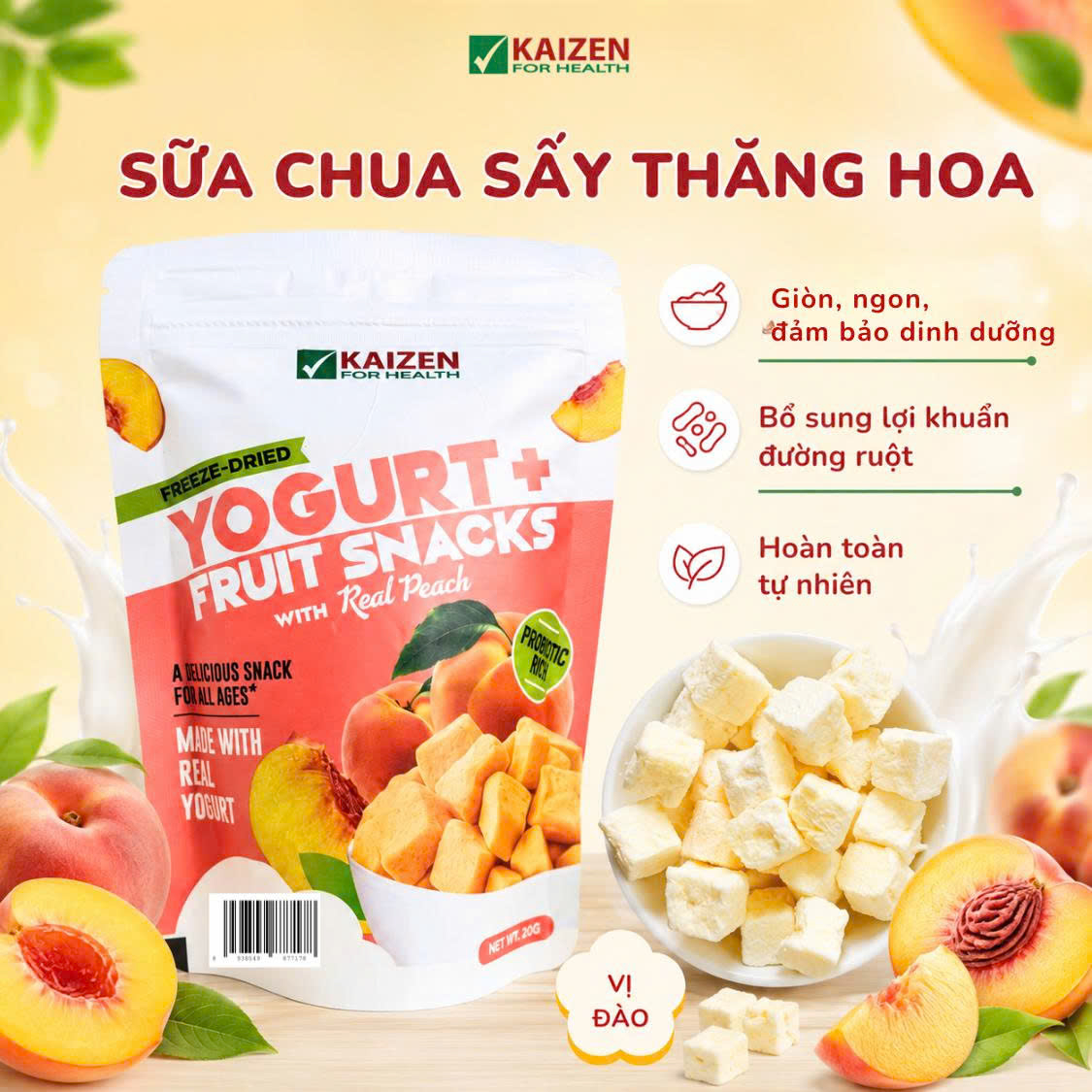 Combo 2 Sữa chua sấy thăng hoa vị đào 18g - Phân phối chính hãng