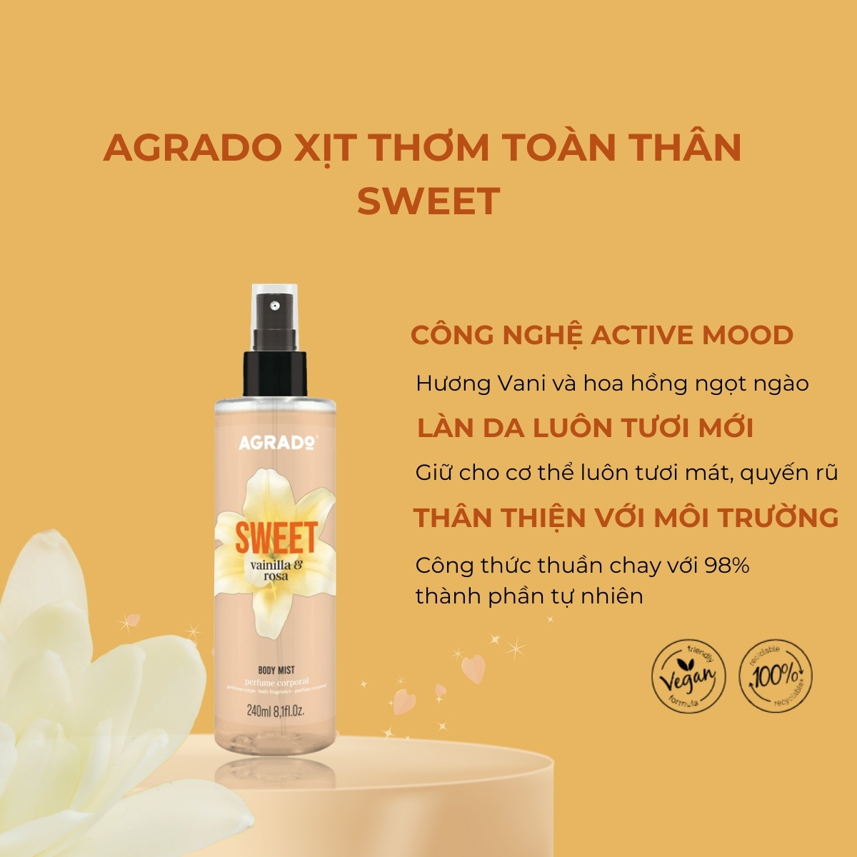 Xịt thơm Agrado toàn thân Sweet 240ml
